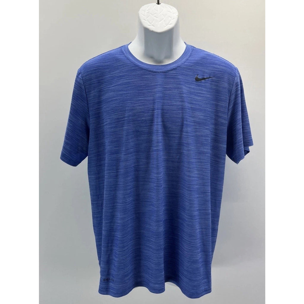 NIKE Men's Gray Logo Dri-FIT Short Sleeve T-Shirt L Blue Heathered