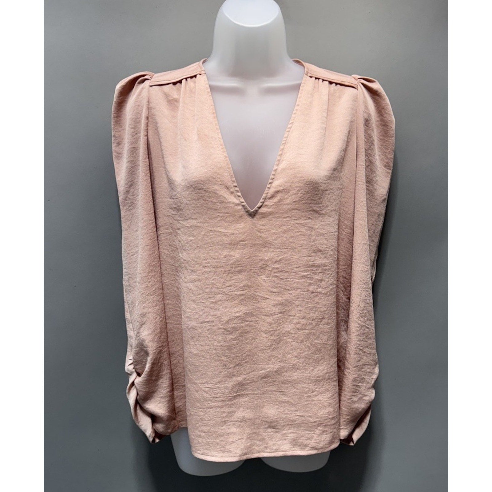 Express Oversized Boxy Puff 3/4 Sleeve V-Neck Pink Blouse Women’s Size Small