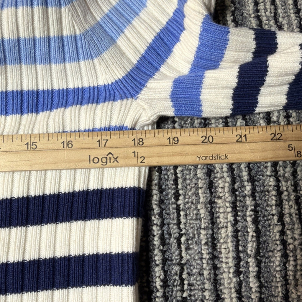 NWT TALBOTS IVORY/MULTI BLUE BRETON STRIPED V-NECK SWEATER SIZE SMALL PETITE