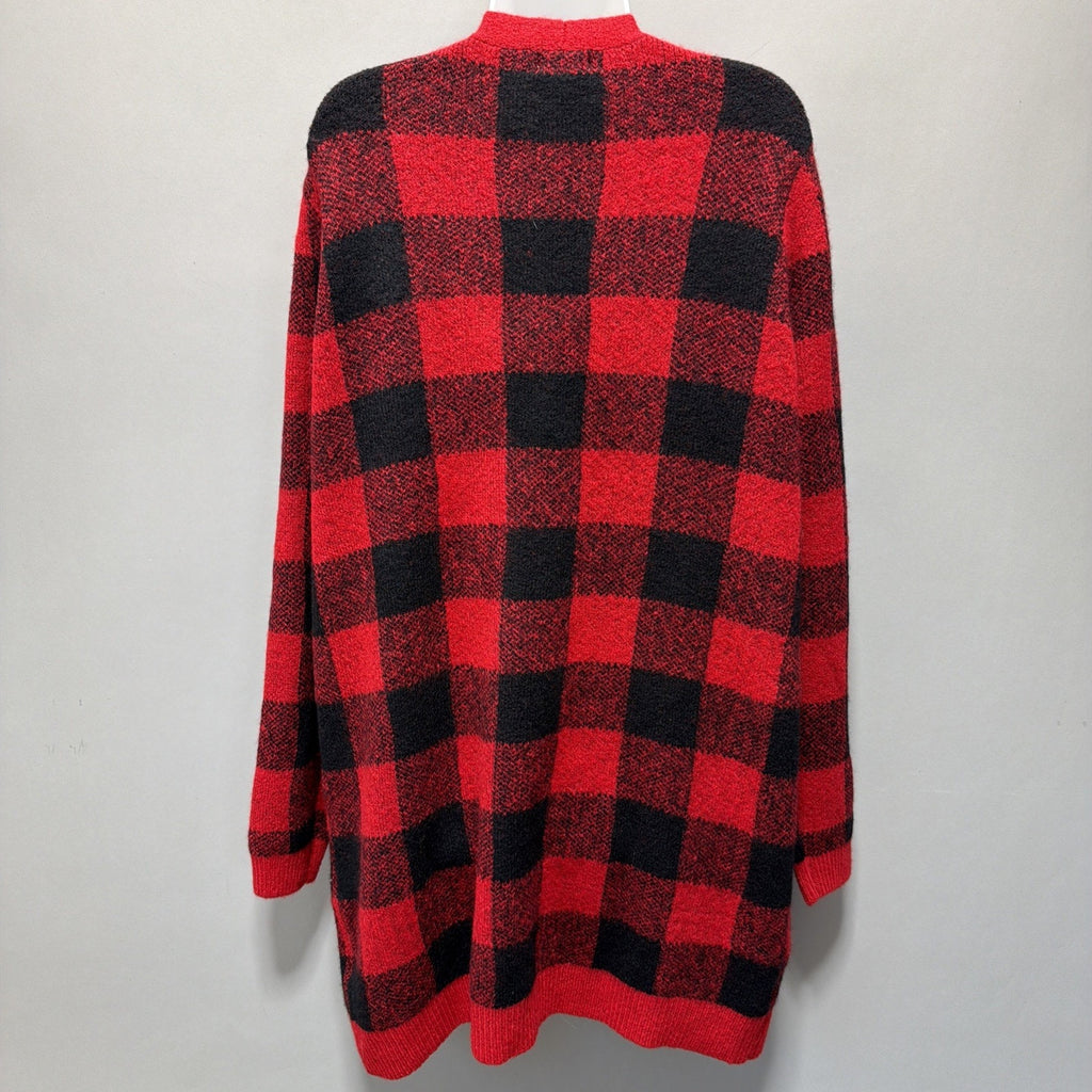 Old Navy Open Long Cardigan Sweater Dolman Sleeve Red Black Plaid Womens XL NWT