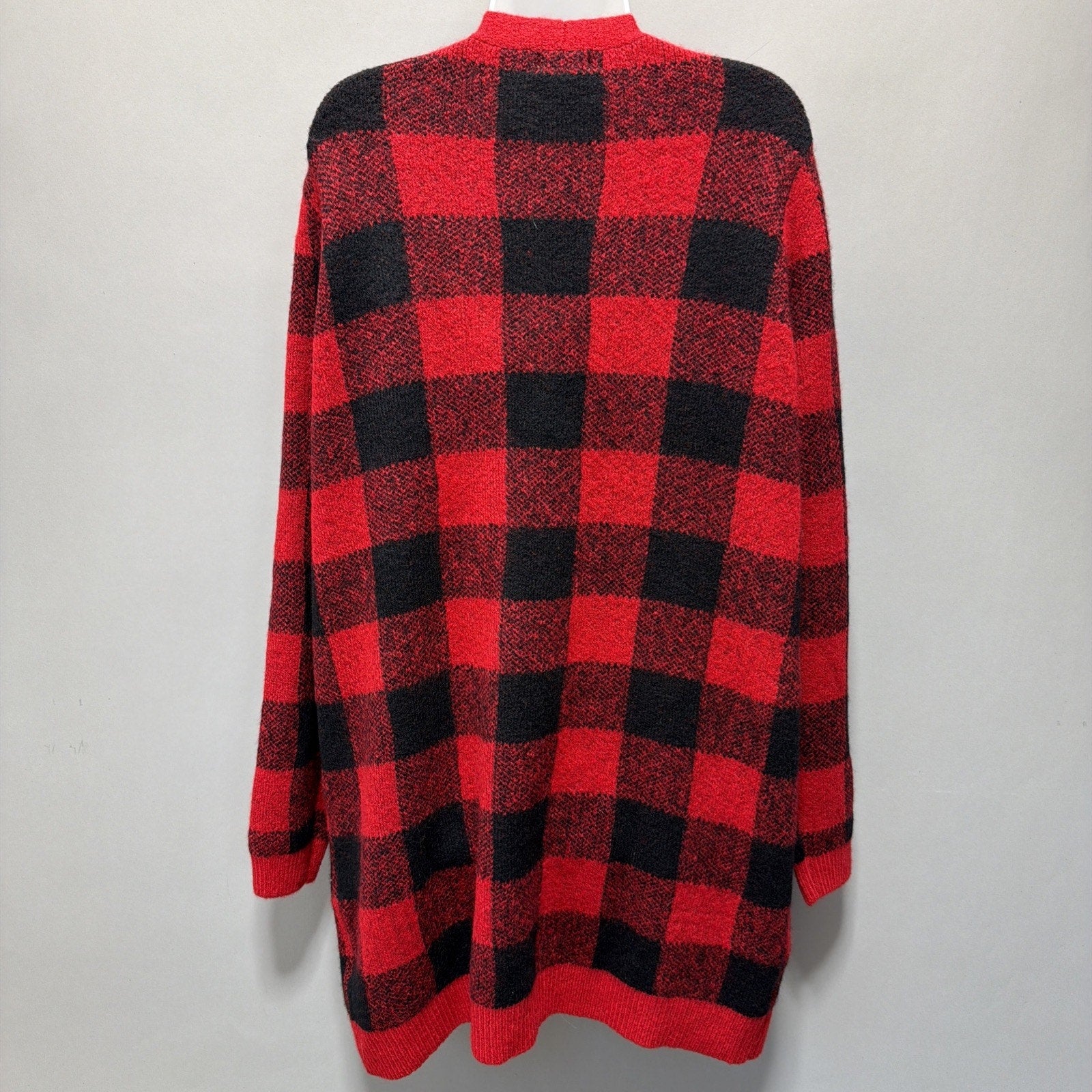Old Navy Open Long Cardigan Sweater Dolman Sleeve Red Black Plaid Womens XL NWT