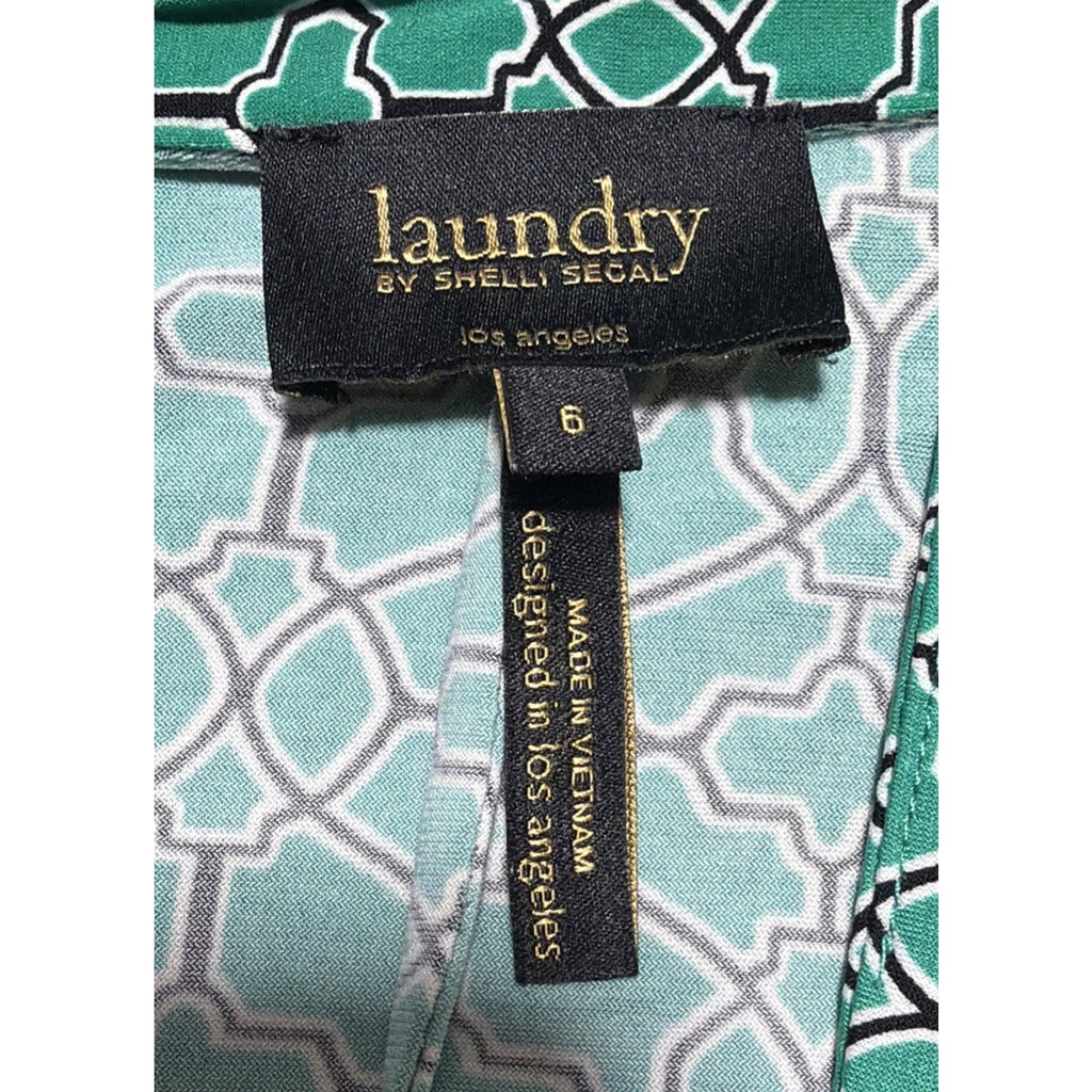 Laundry by Shelli Segal Green Geometric Collared Shirt Dress Size 6 Stretch