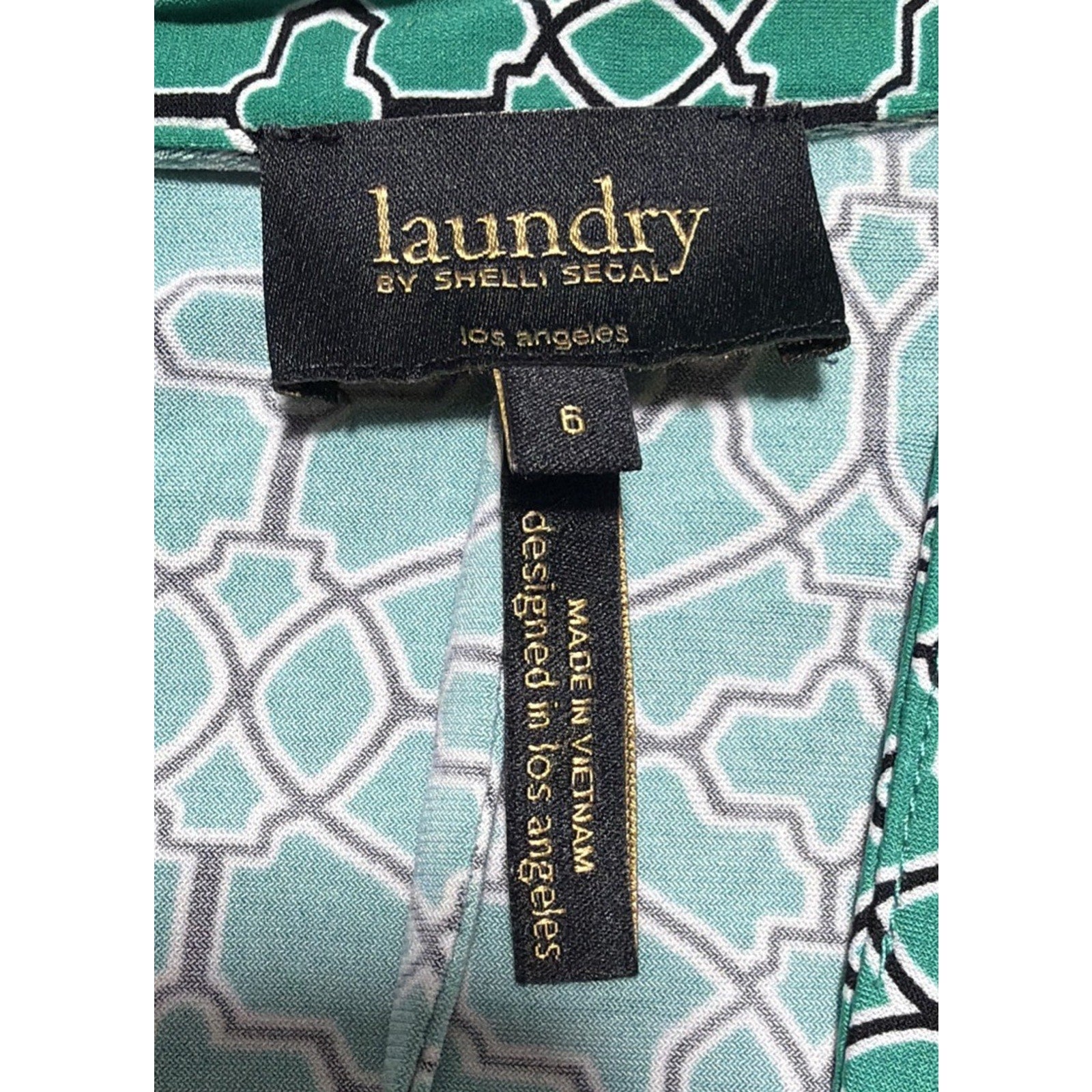Laundry by Shelli Segal Green Geometric Collared Shirt Dress Size 6 Stretch