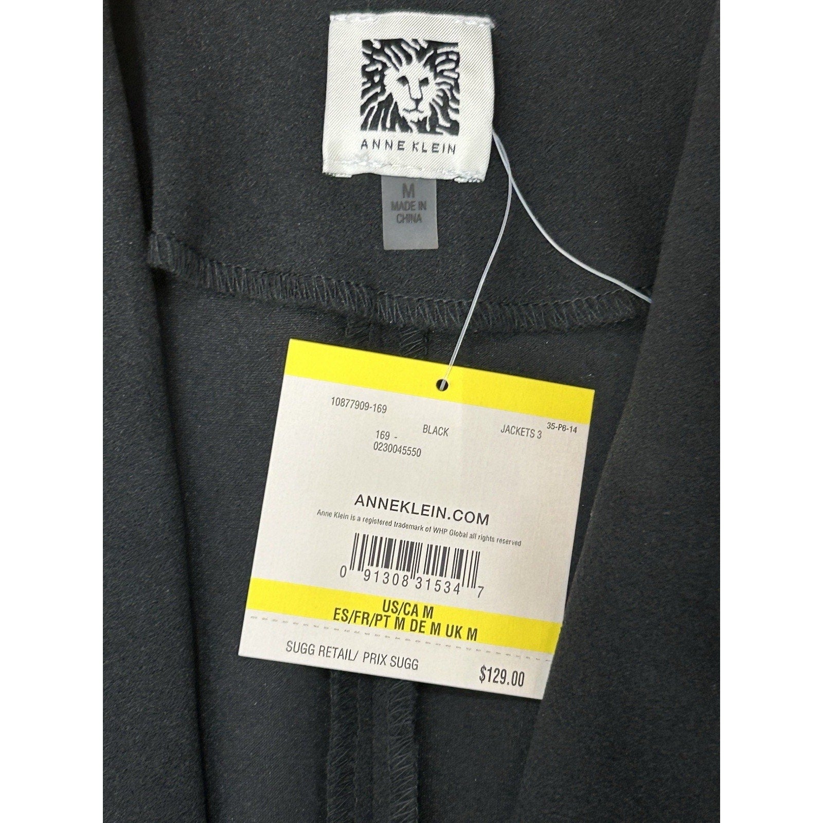 Anne Klein Shall Collar Open Jacket Women's Black Size Medium New With Tags.