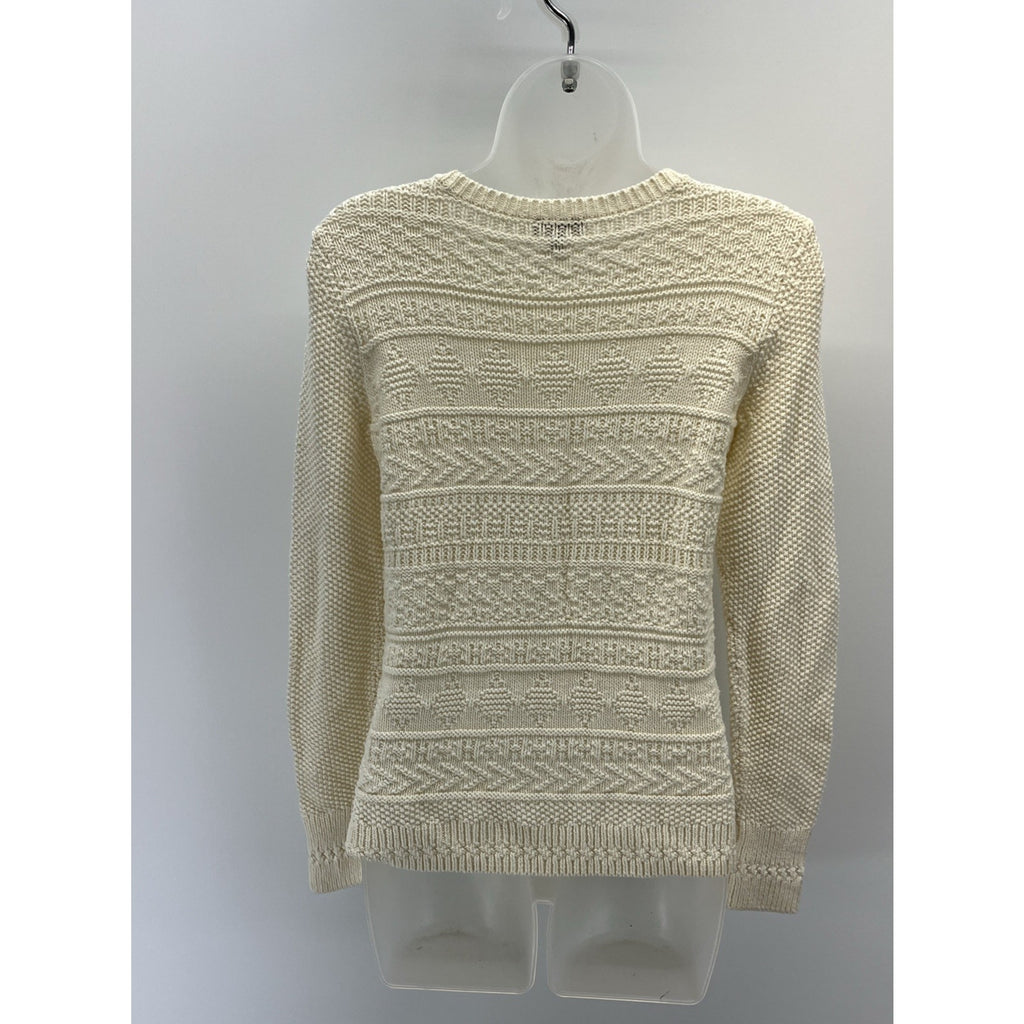 Talbots Womens Cream Textured Nautical Sweater Size XS Anchor Shoulder Buttons