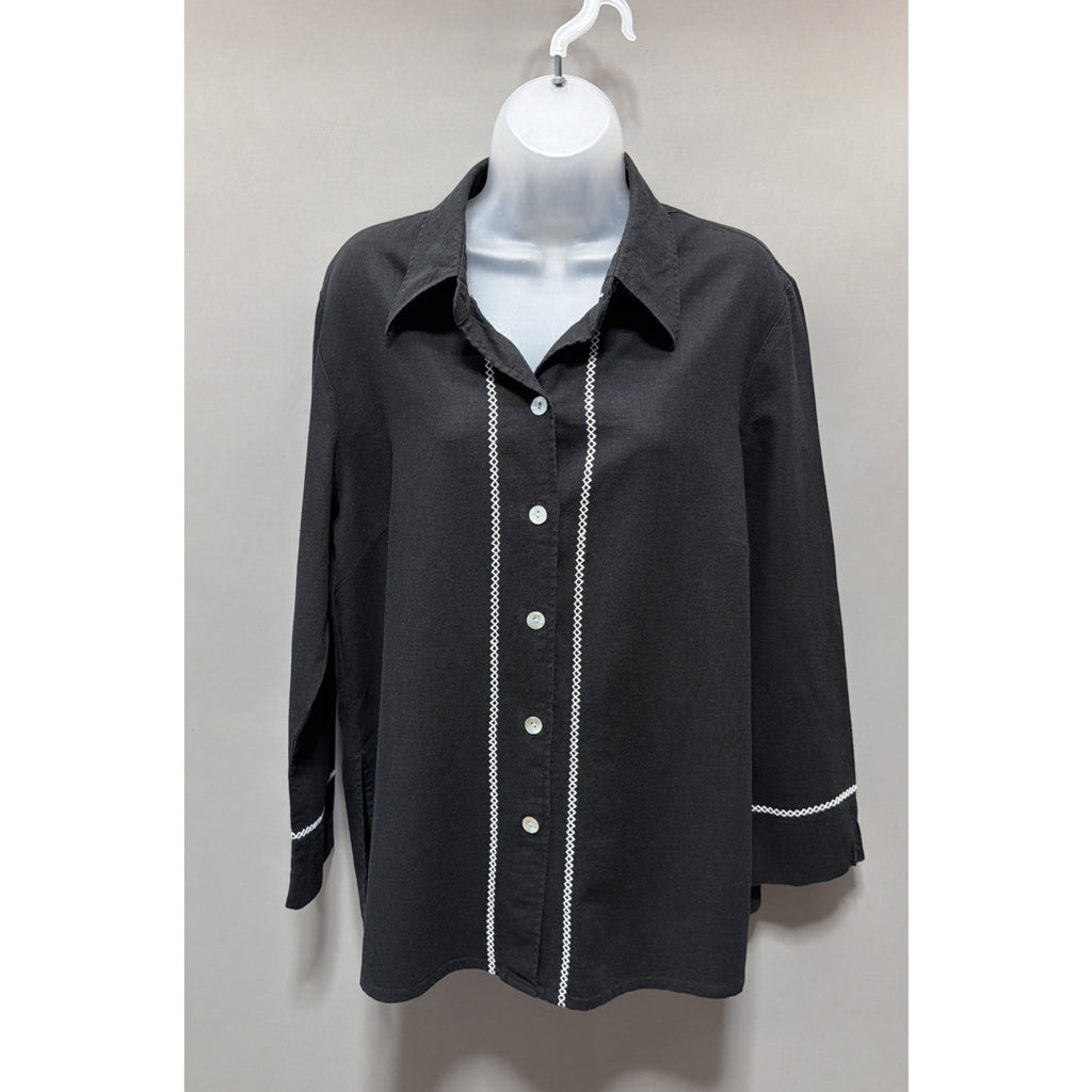 Maggie Barnes Black Embroidered Linen Tunic Top Boho Women's Plus Size 18W