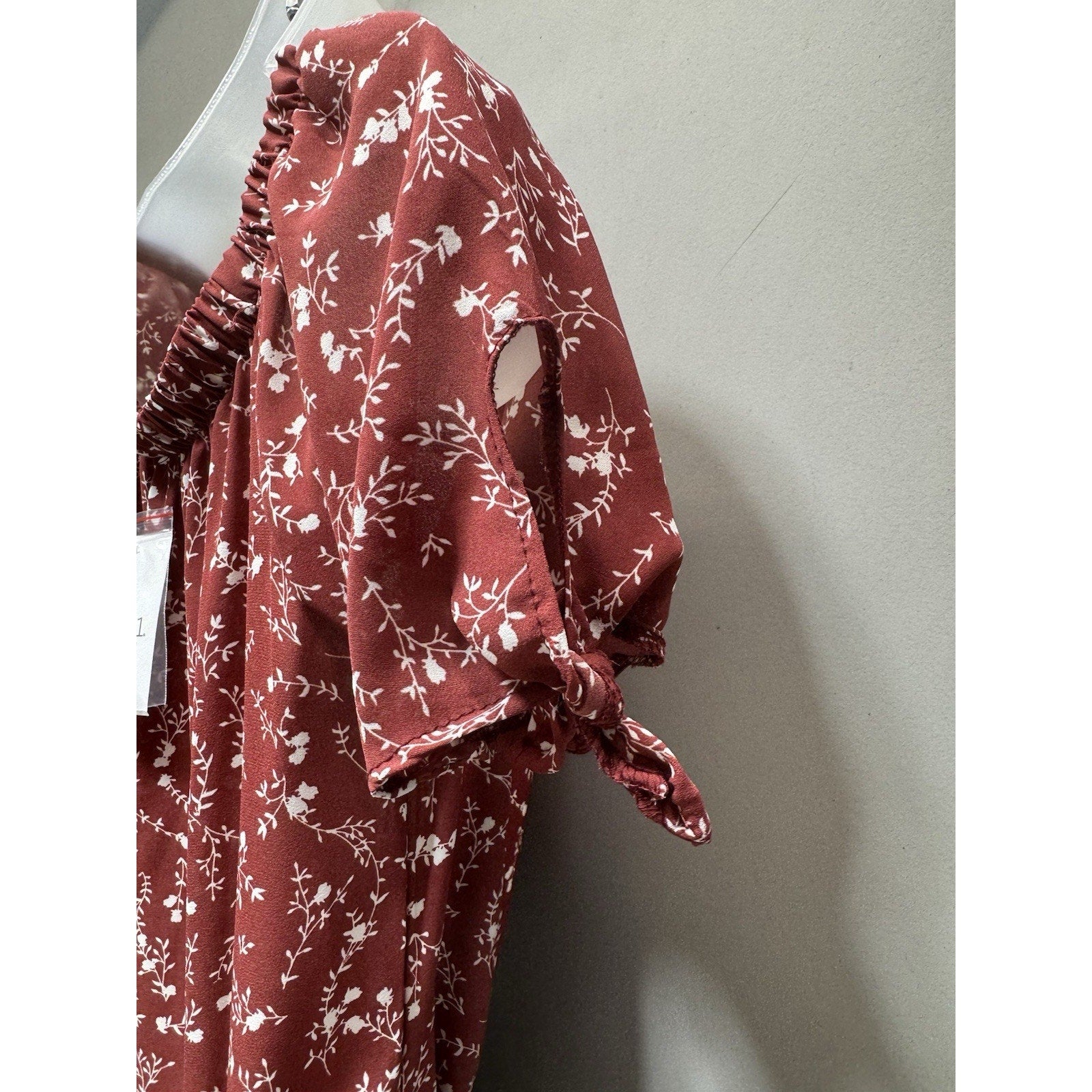 Rue21 Floral Off Shoulder Dress Small NWT Cottagecore Milkmaid Boho Belted Red