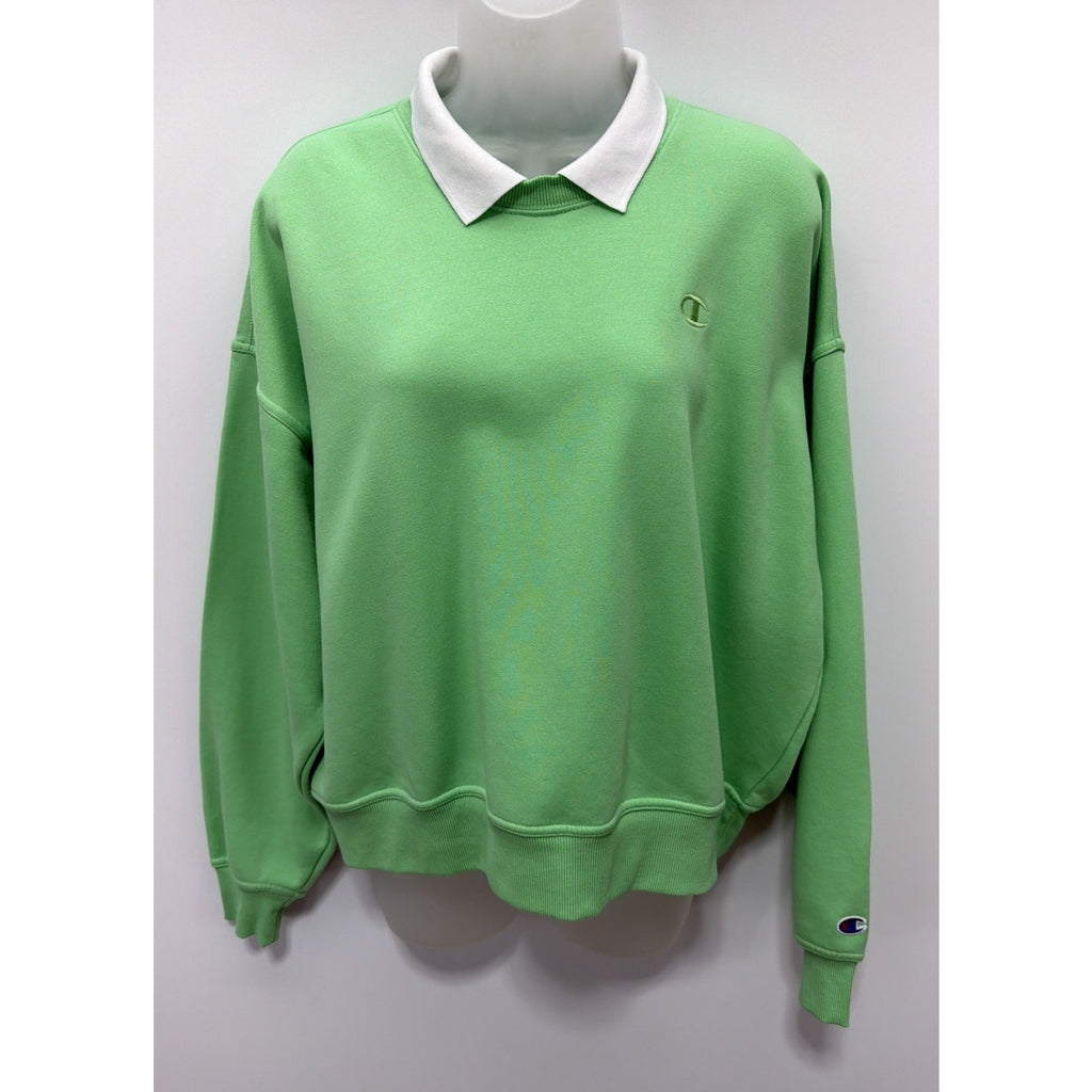 Champion Lime Green Vintage Inspired Collared Crewneck Sweatshirt Large