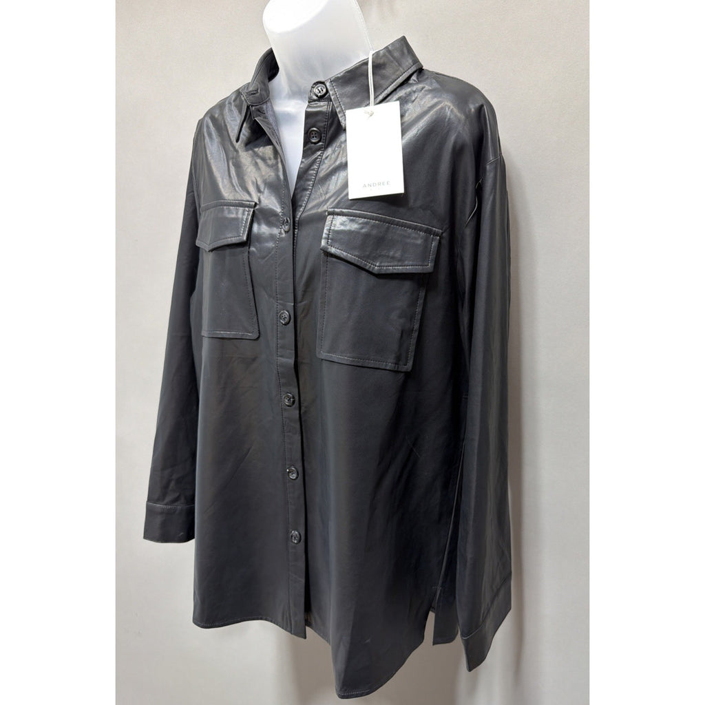 Andree By Unit Jasper Jacket Medium Black Shacket Back Faux Leather New