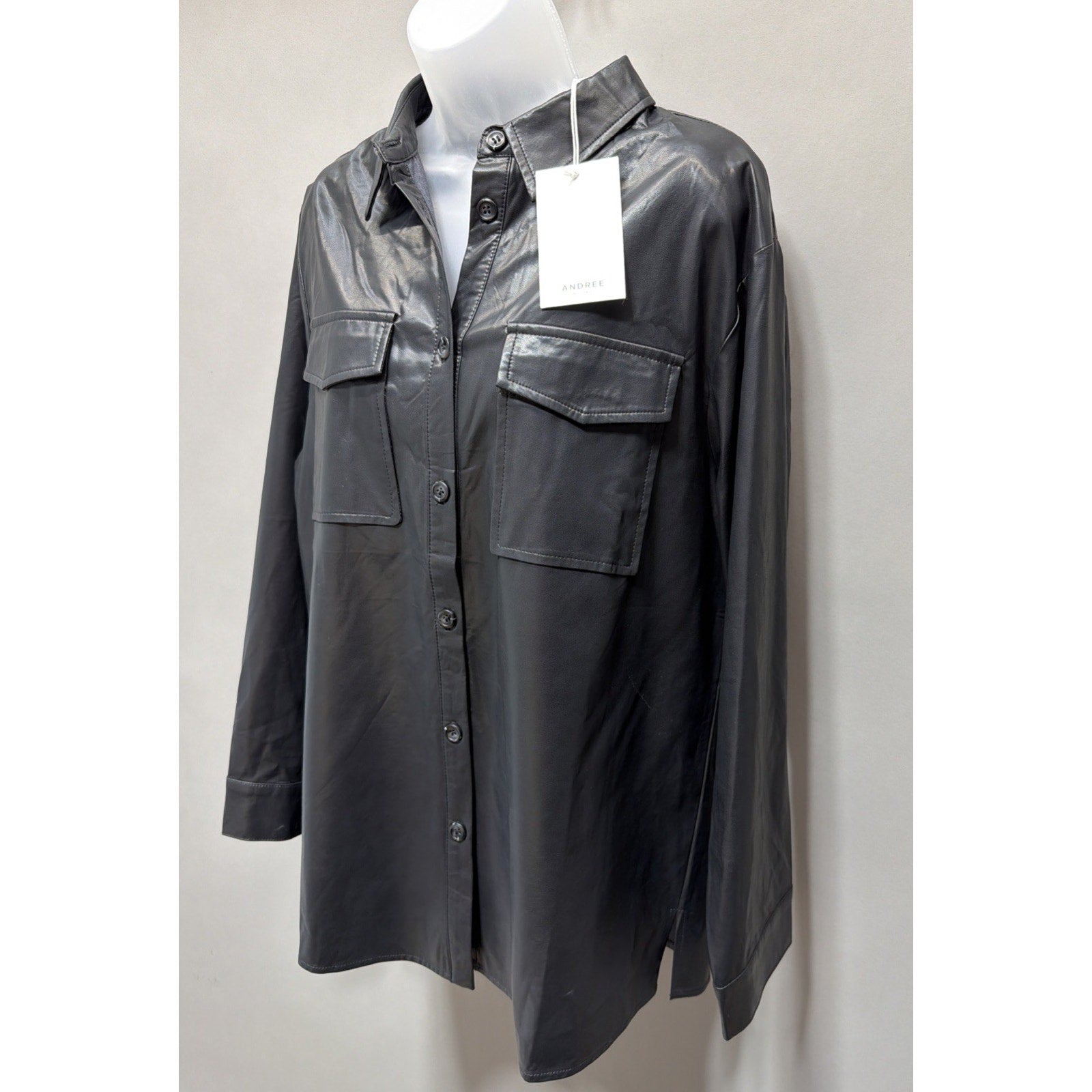 Andree By Unit Jasper Jacket Medium Black Shacket Back Faux Leather New