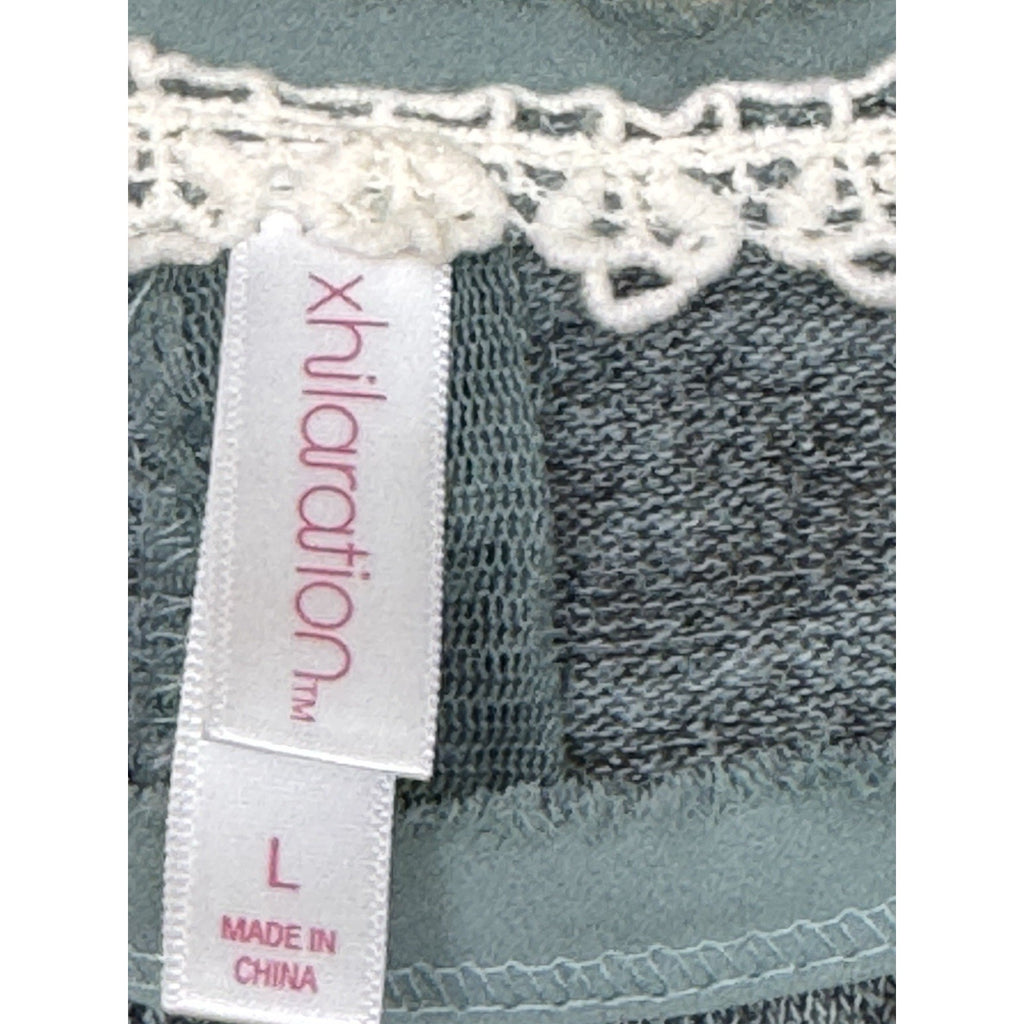 Xhilaration Womens L Gray with White Lace Trim Long Sleeve Shirt Blouse