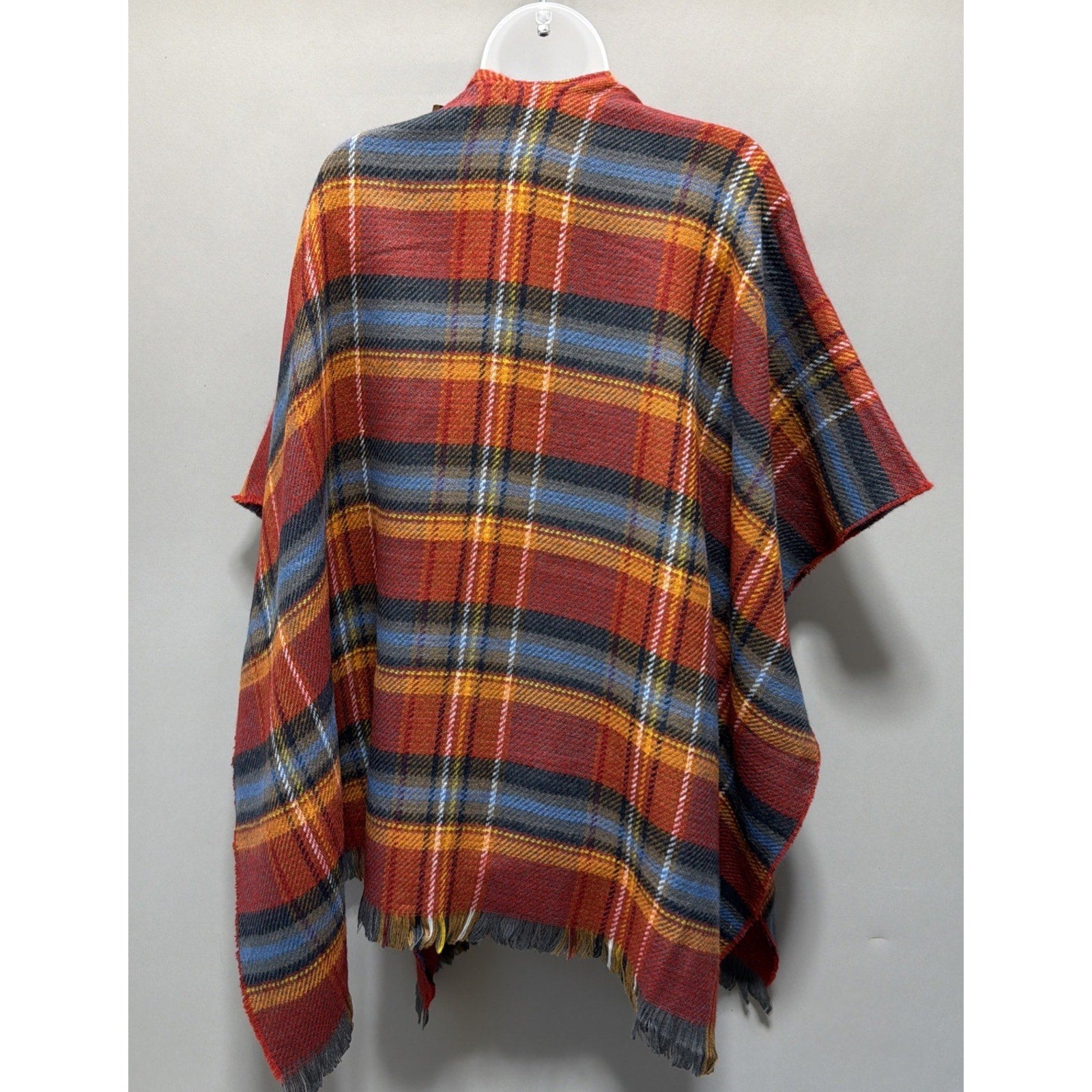 Lincoln Outfitters Women Poncho One Size Shawl Cape Plaid Scarf Finge Multicolor