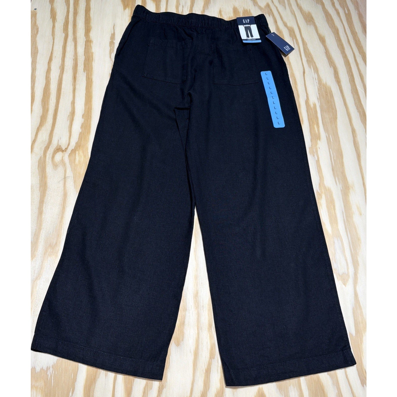 Gap size Large linen blend wide leg high elastic waist pants Black beach coastal