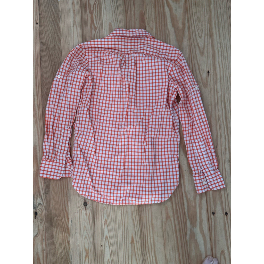 Gap Kids Orange Checkered Button Down Girls Size Large 10 Regular Cotton