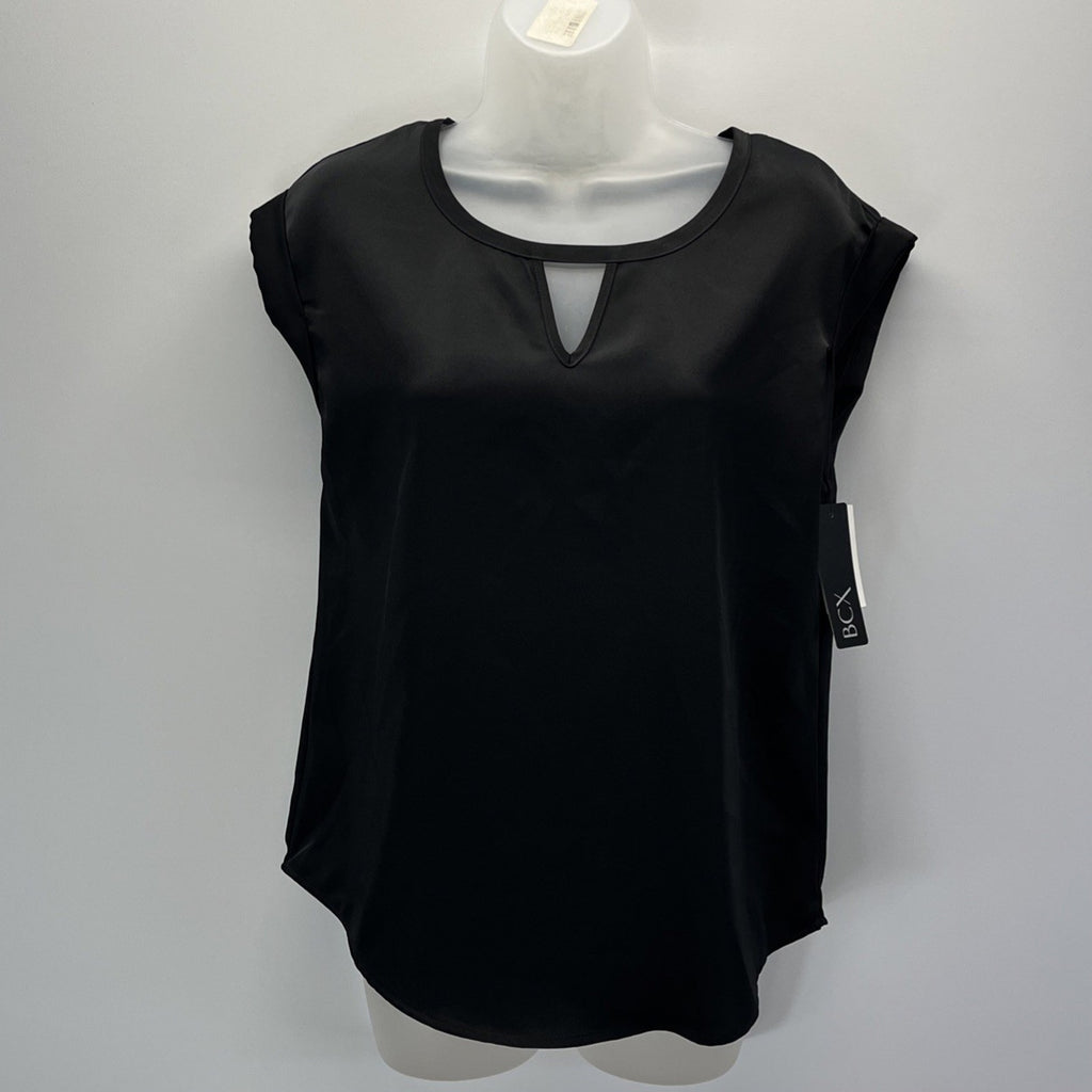 NWT BCX Women's Black Satin Triangle Cutout Blouse Top Size S