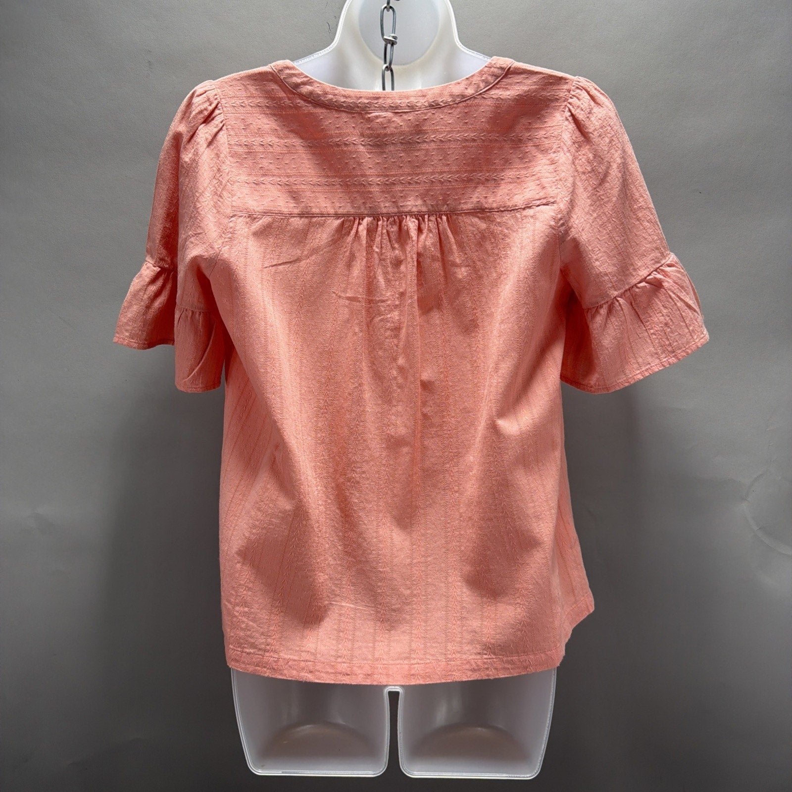 Loft Pink Ruffle Blouse Bell Sleeve V Neck Embroidered Size XS