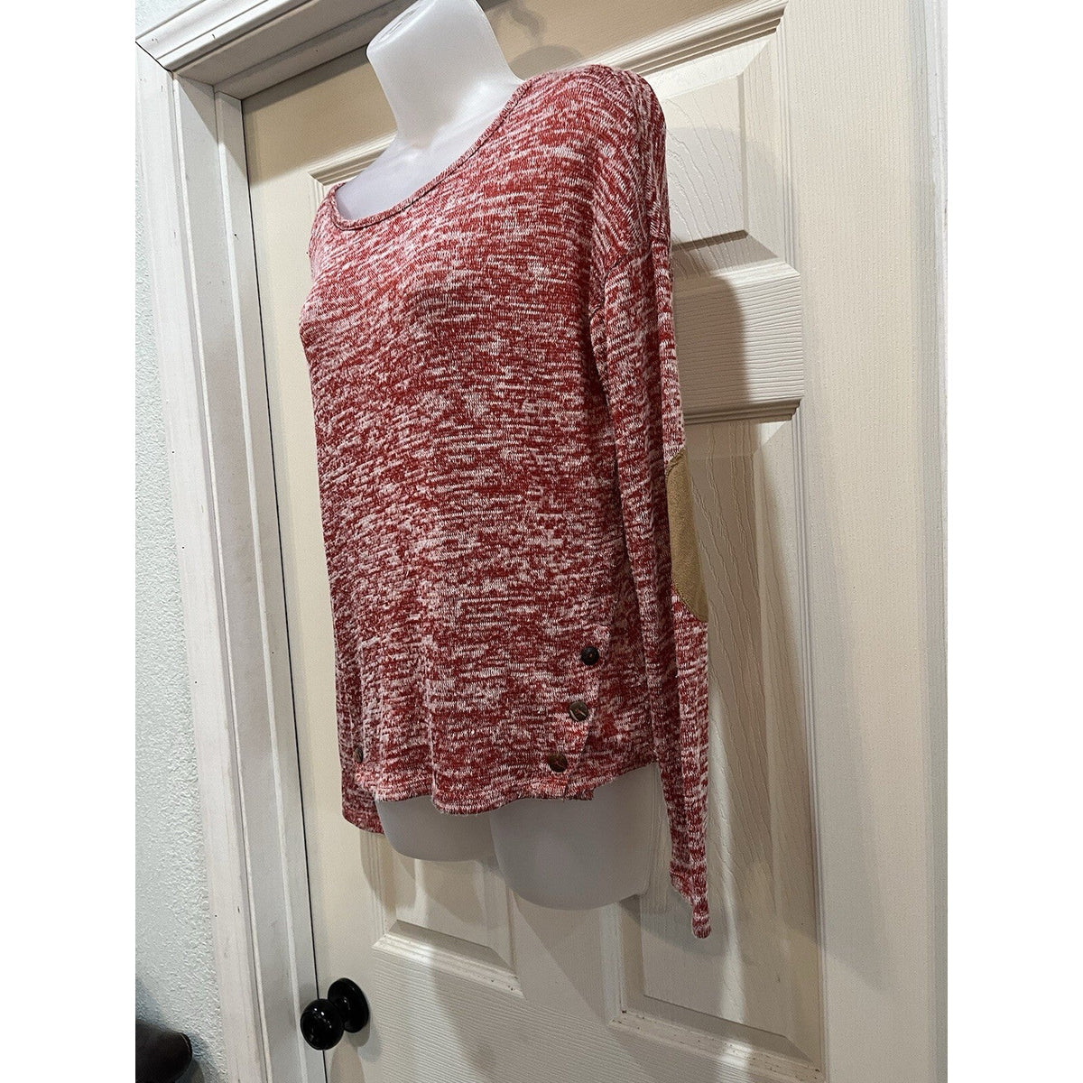 Cato Henley Ribbed Sweater Red and White Long-sleeved Women's Size Small