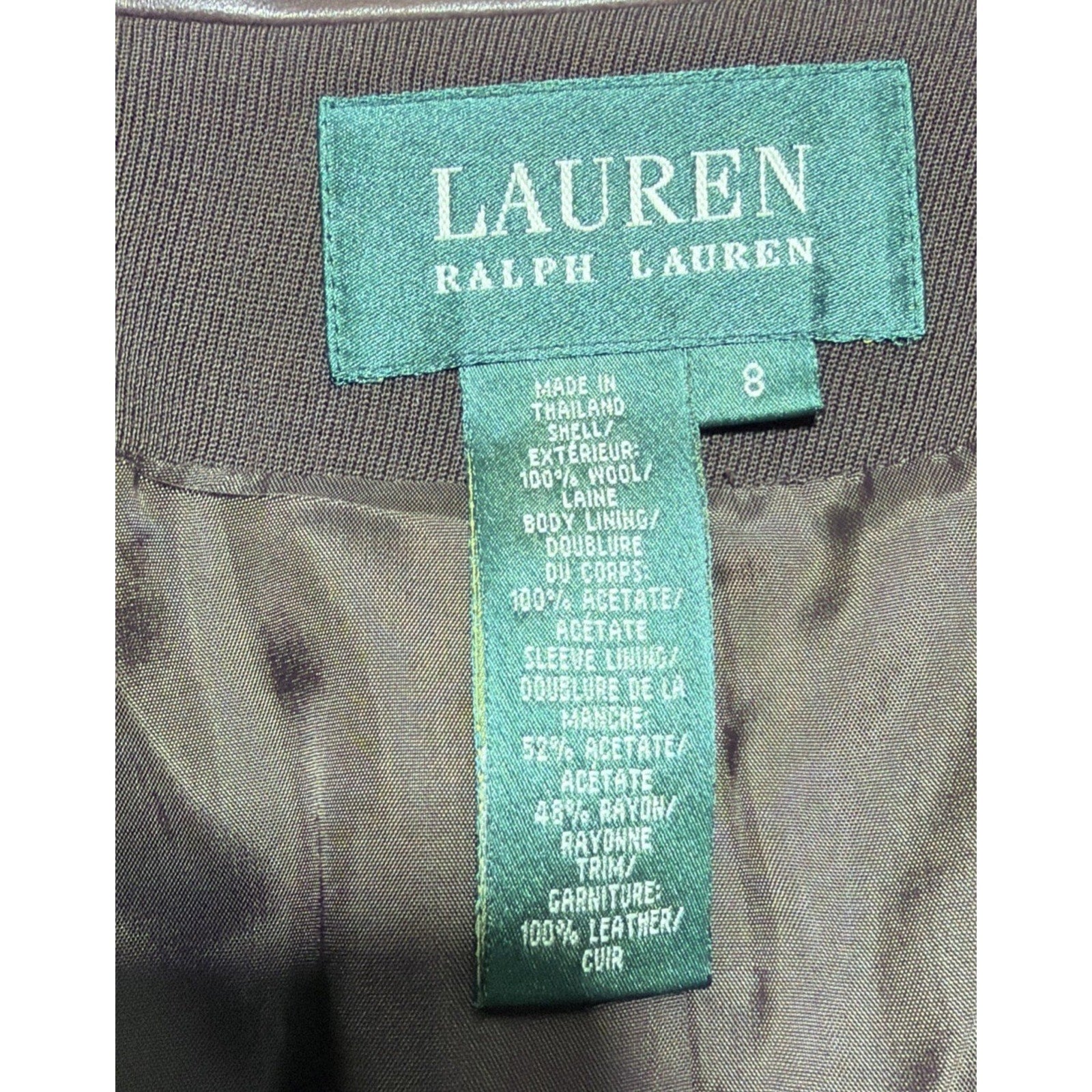 Ralph Lauren Brown Wool Blazer Jacket Women’s 8 Leather Collar Equestrian Mint