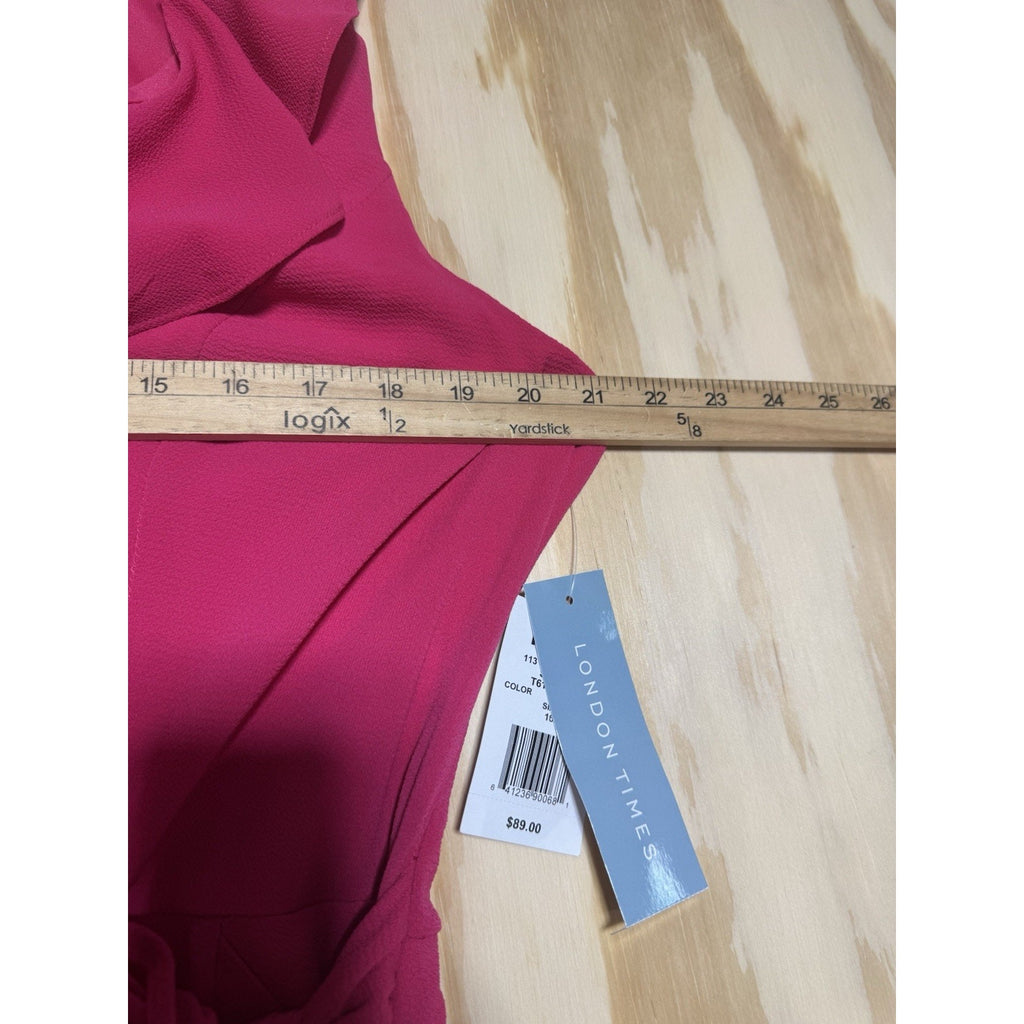 NWT London Times Pink Wrap Dress Size 16 Ruffle Sleeveless Midi Faux Wrap Weddin