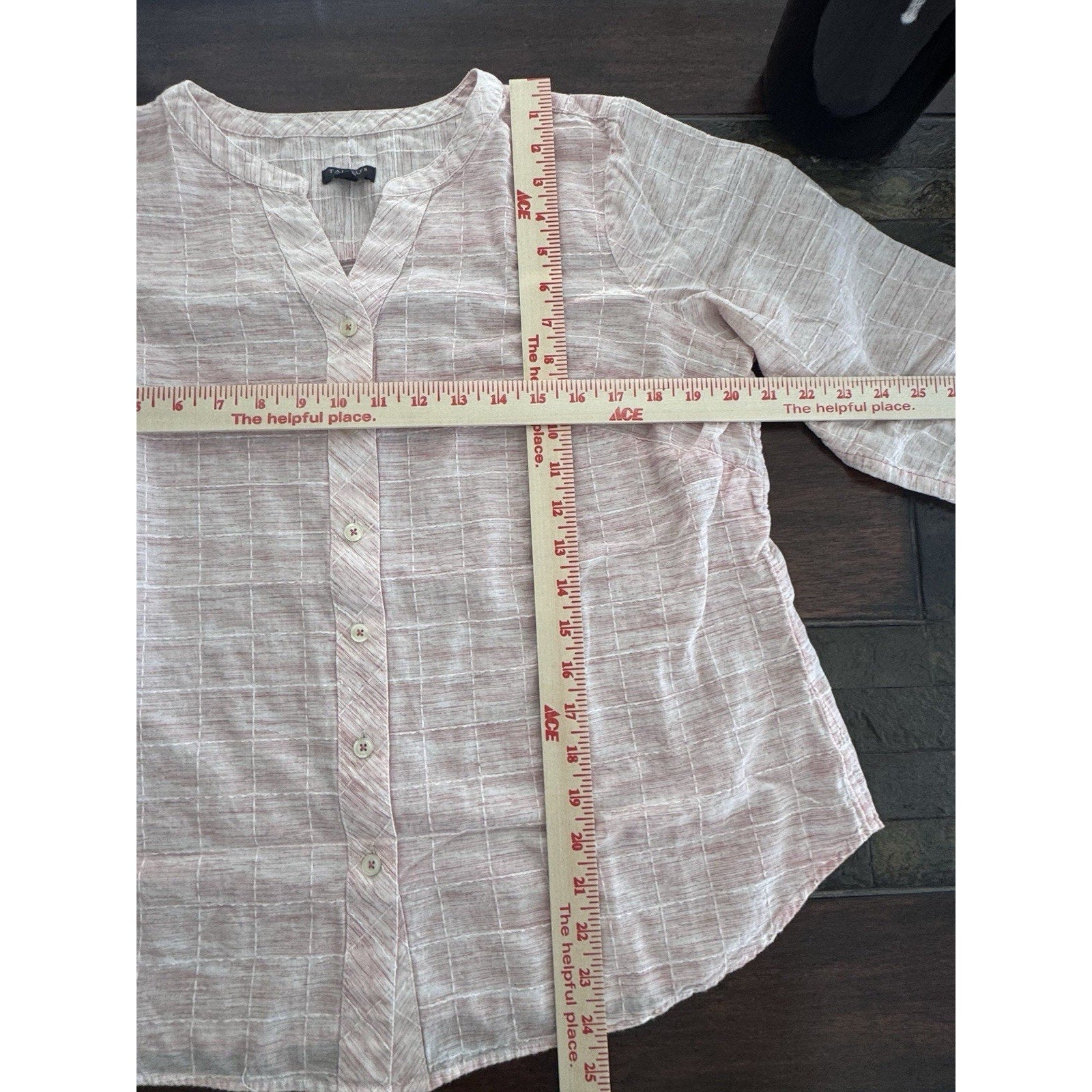 Talbots Plus Pink-on-Pink Check Tunic 100% Cotton LS/Roll Tab Women’s Size 1Xp