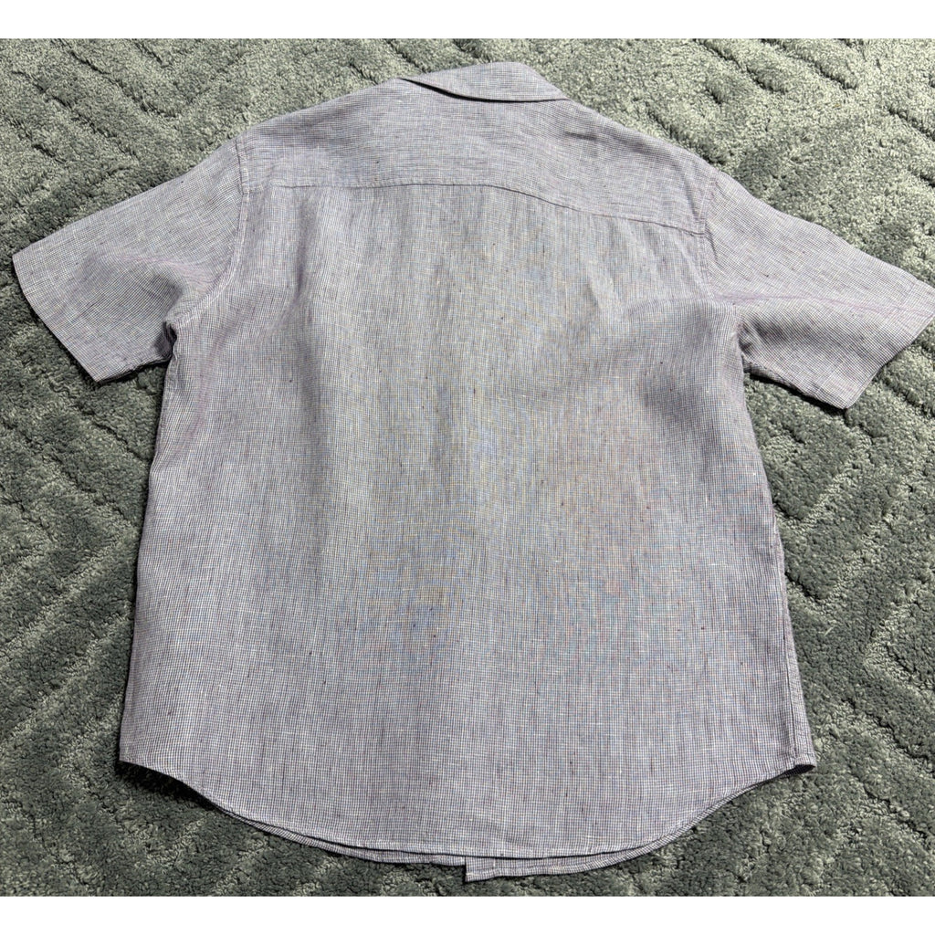 M&S Collection Pure Linen Mens L Shirt Purple Button Collared Preppy Casual