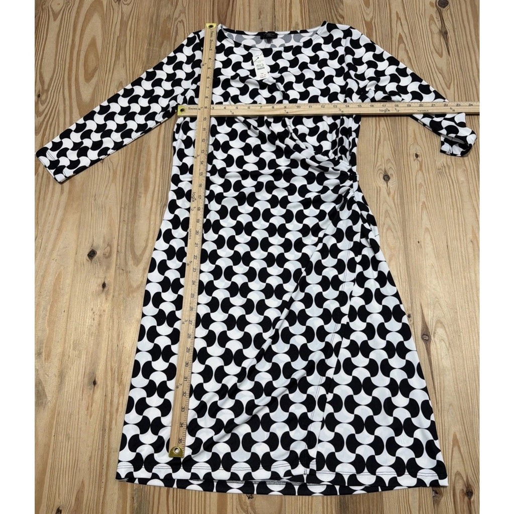Talbots Dress Womens Petite M Black White Jersey Stretch Faux Wrap Career Casual