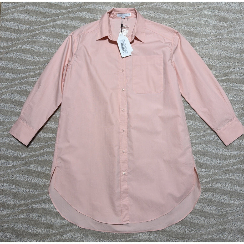 English Factory Womens Classic Collared Shirt Dress Small Pink Button Up New