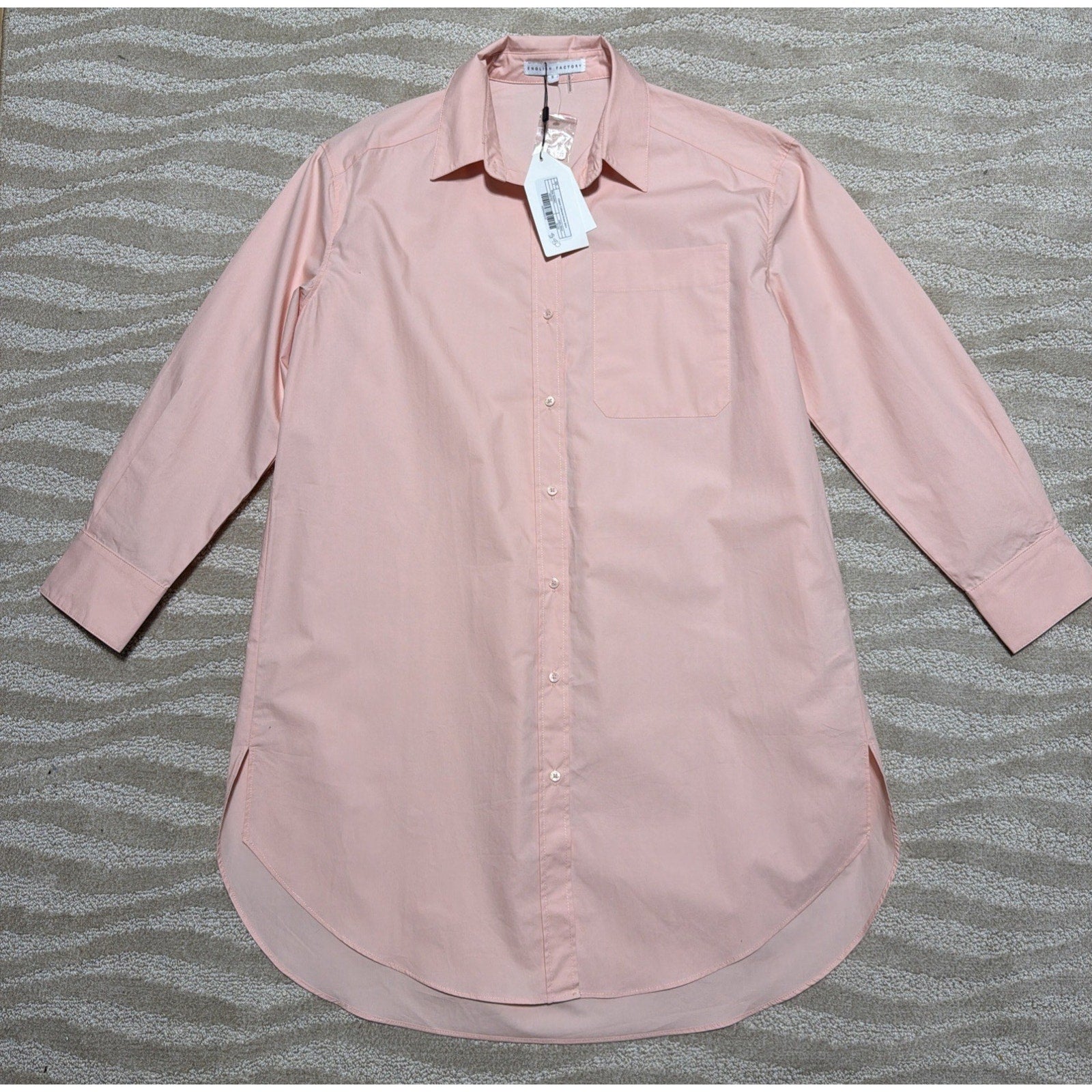 English Factory Womens Classic Collared Shirt Dress Small Pink Button Up New