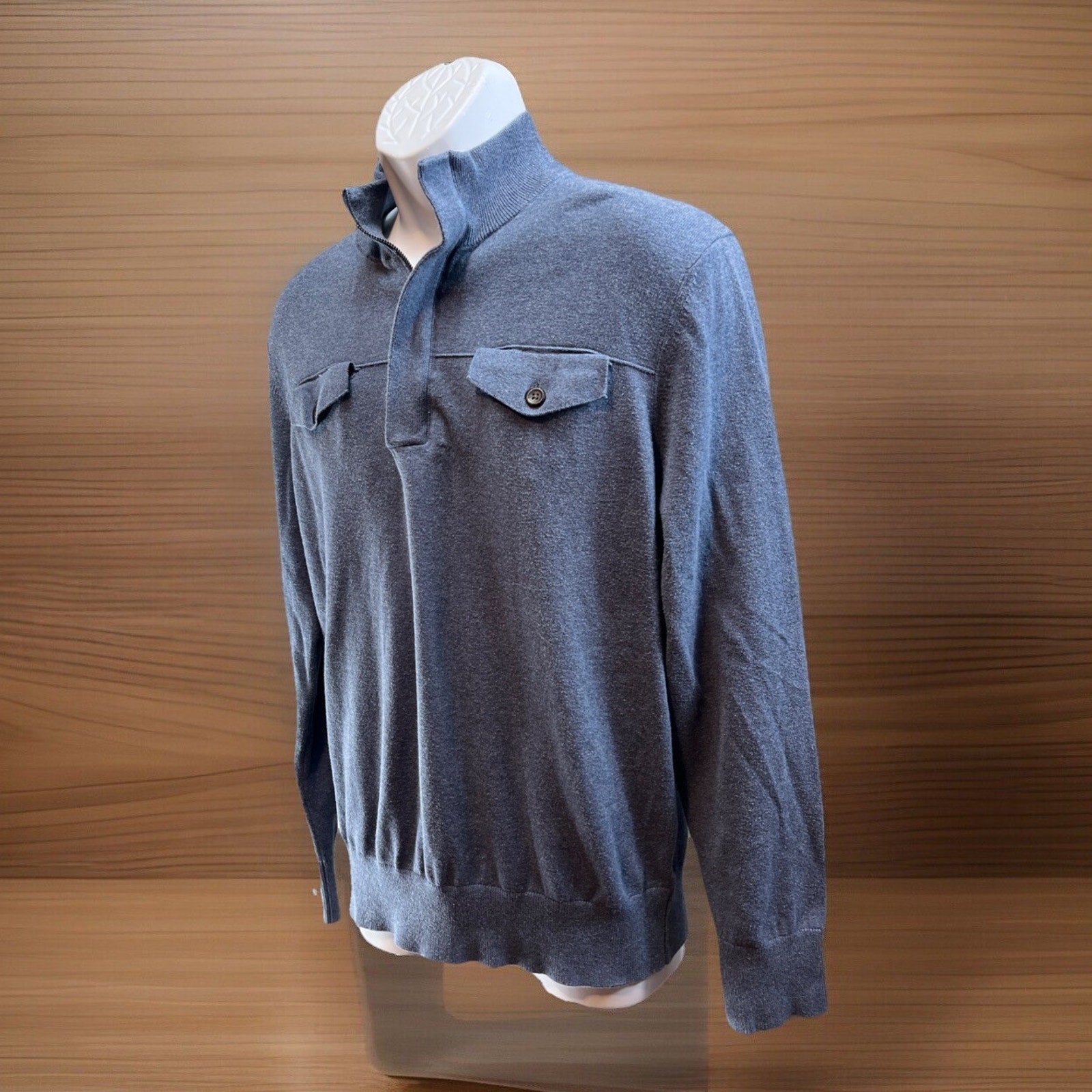 Banana Republic Men's Blue 100% Cotton 1/4 Zip Long Sleeve Shirt Size L