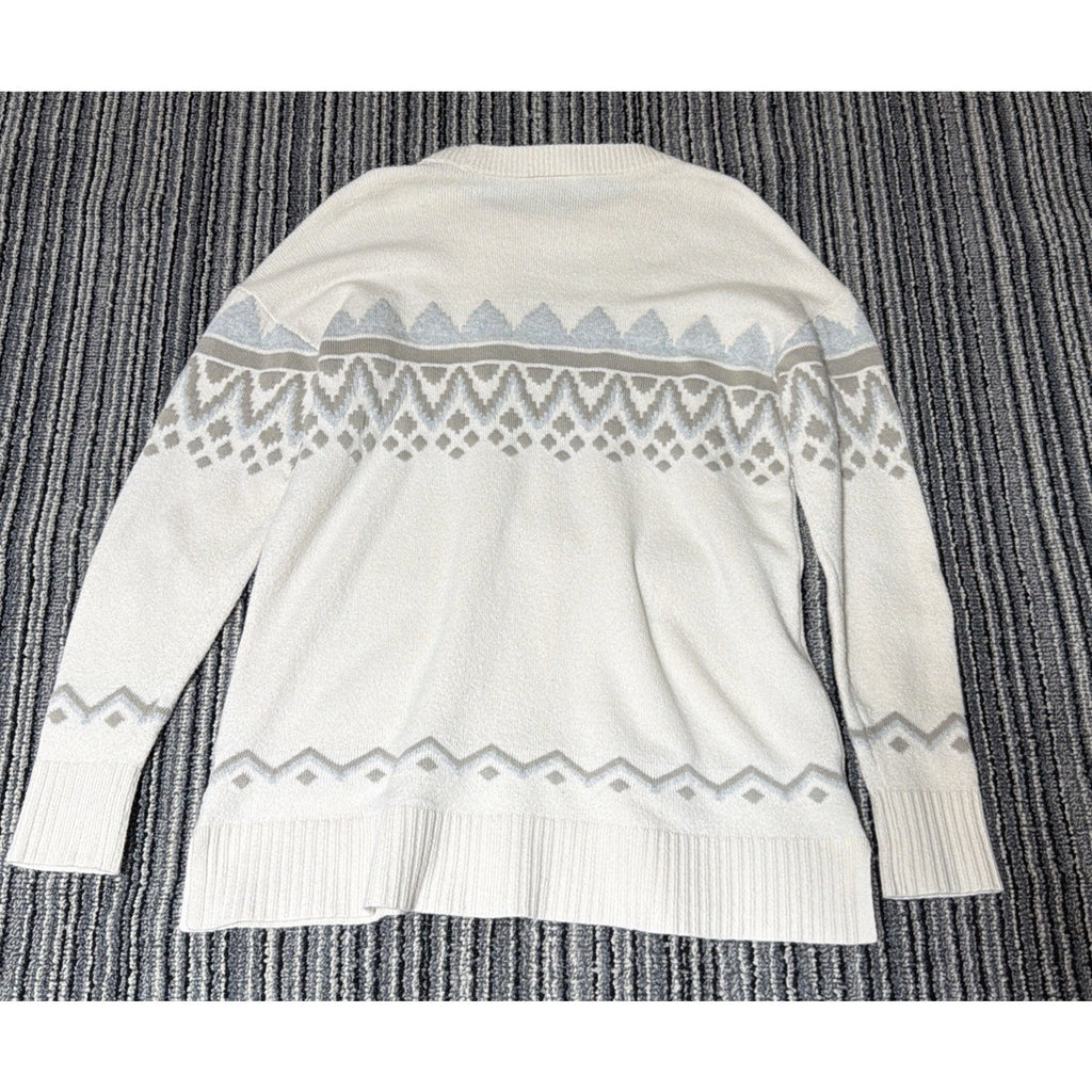 LOFT Fair Isle Knit Super Soft Sweater Blue Cream Sz.M Stretch