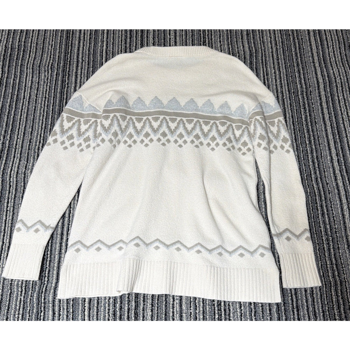 LOFT Fair Isle Knit Super Soft Sweater Blue Cream Sz.M Stretch