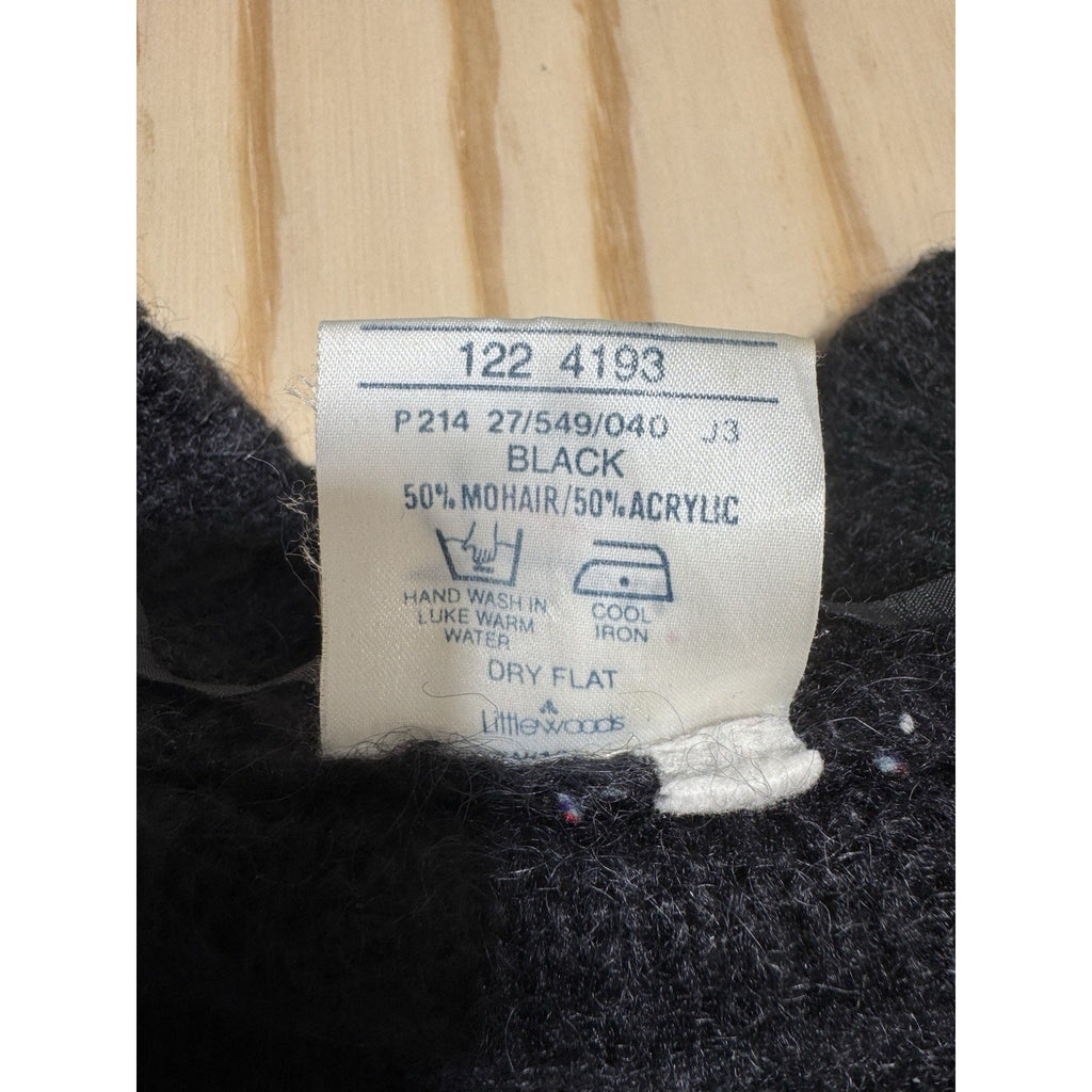Amari Womens 14/16 Black Mohair Blend Open Front Cardigan Fuzzy Knit Sweater