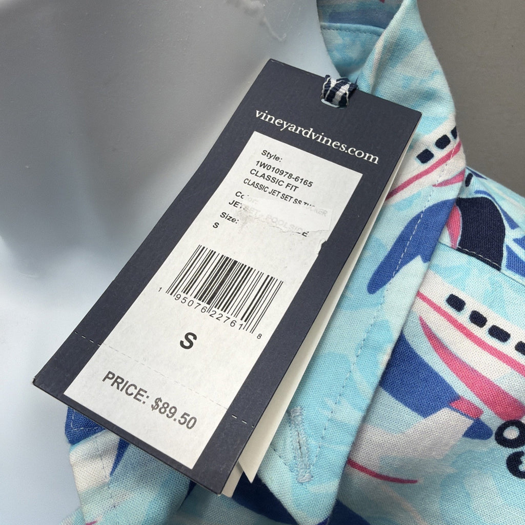 Vineyard Vines Jet Set Airplane Print Button Down Shirt Men’s Small Blue NWT