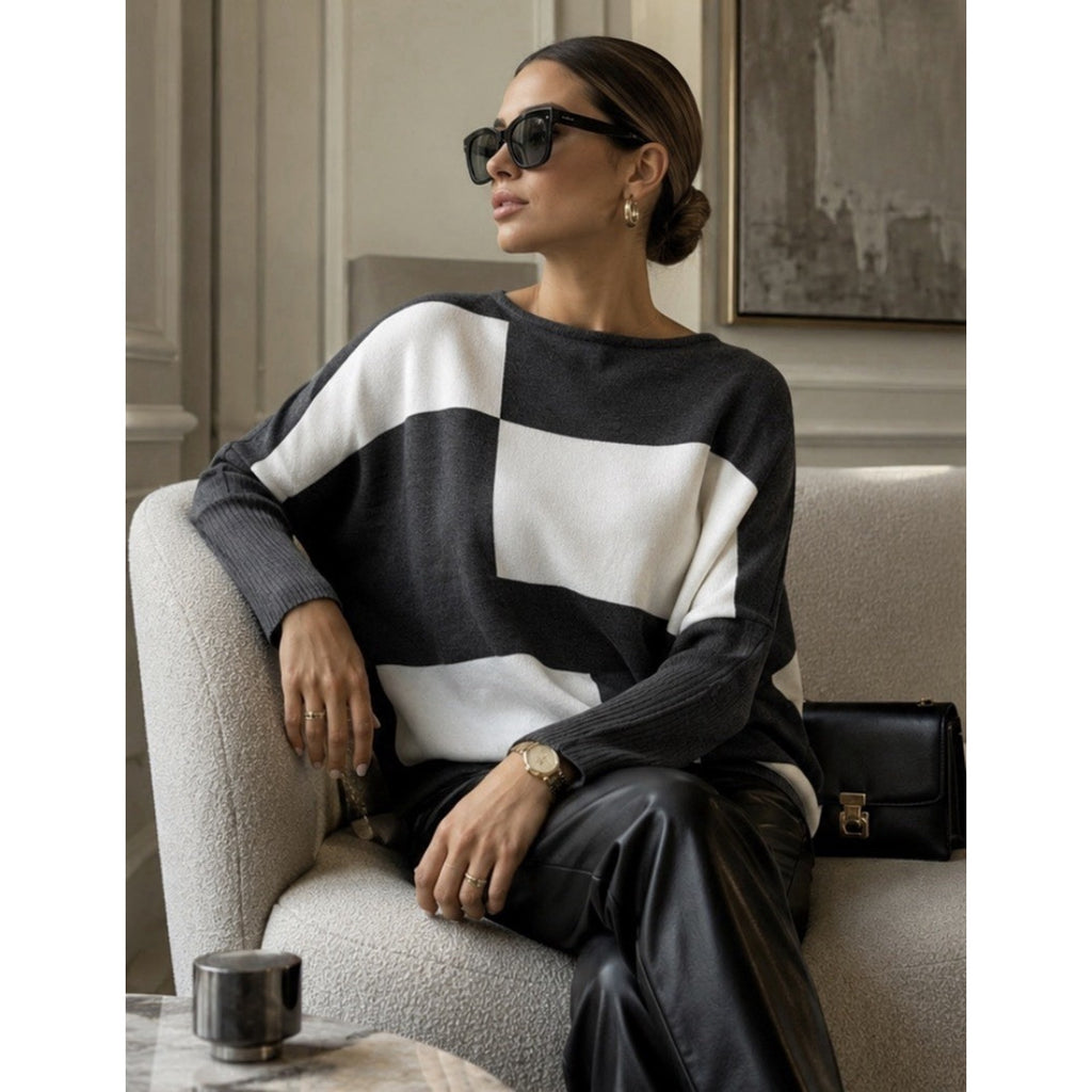 Marble Scotland Colorblock Luxury Cotton Knit Oversized Sweater Womens S NWT