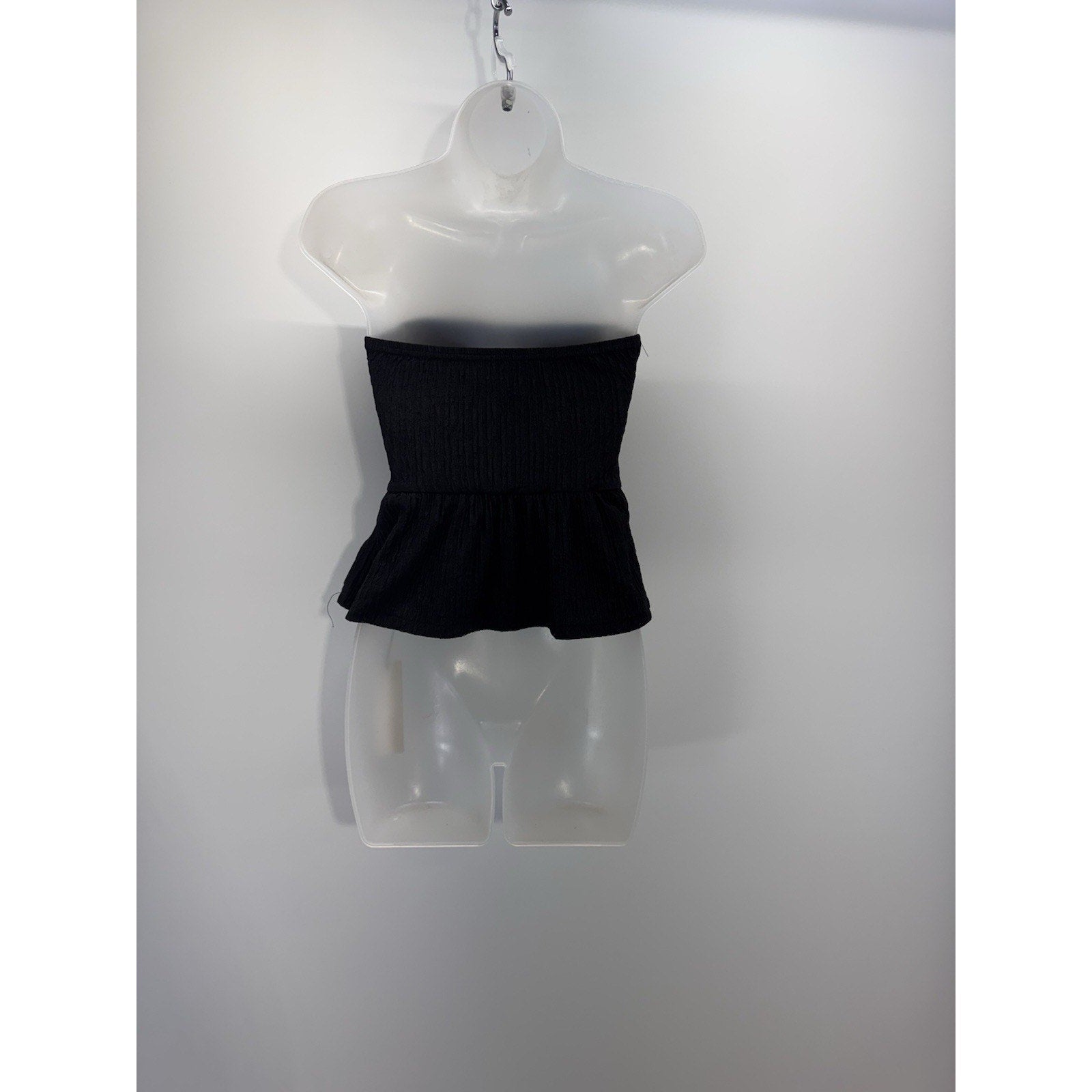 YOZY Strapless Peplum Top Women’s Medium Black Smocked Tube Bandeau NWT Y2K