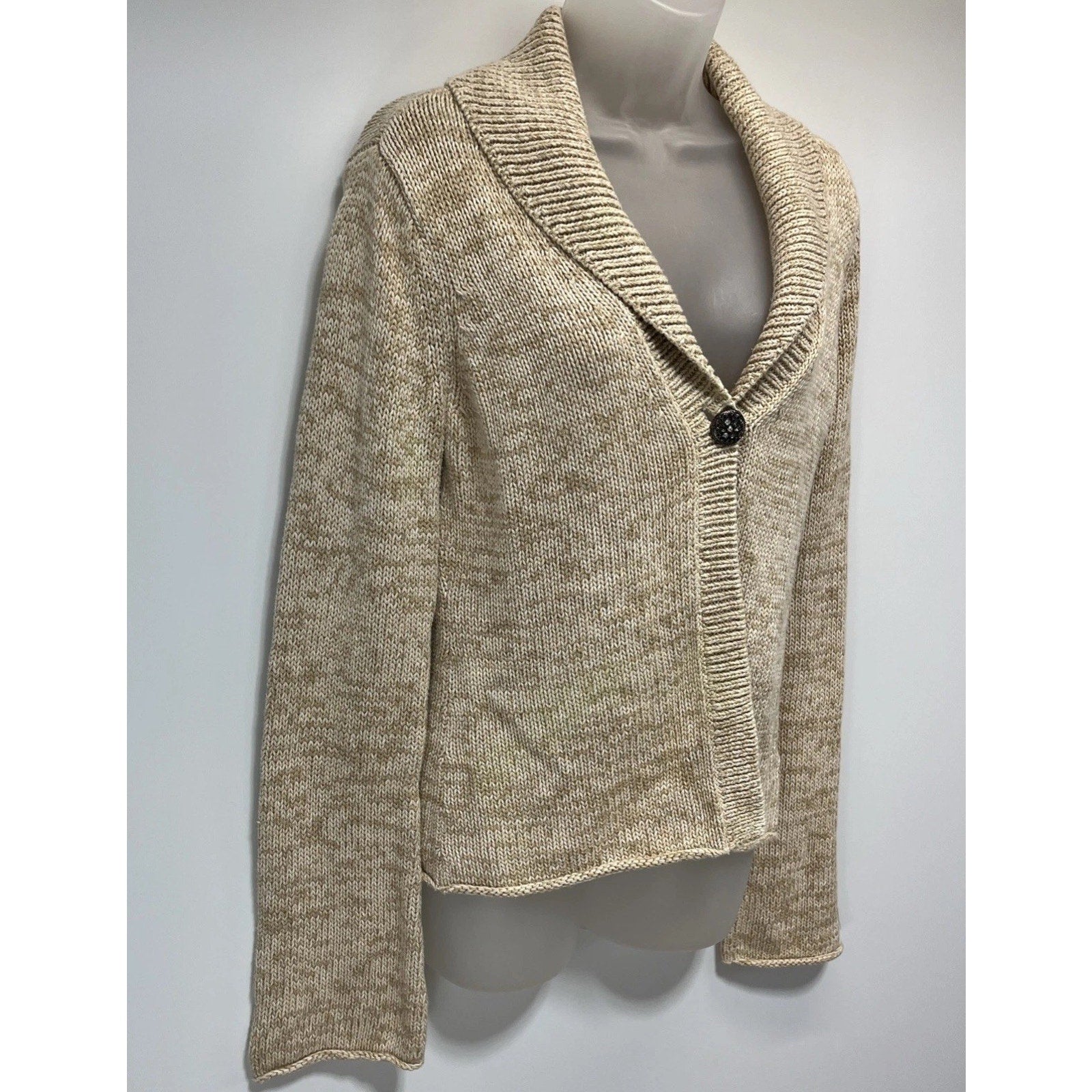 Calvin Klein Biege Single Button Knit Cardigan Large 100% Cotton