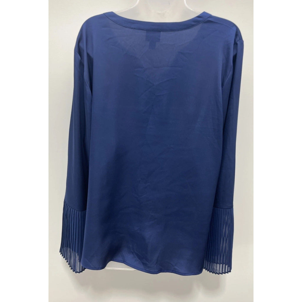 Women's Worthington Blouse Chiffon Pleated Long Sleeves Navy Size XL