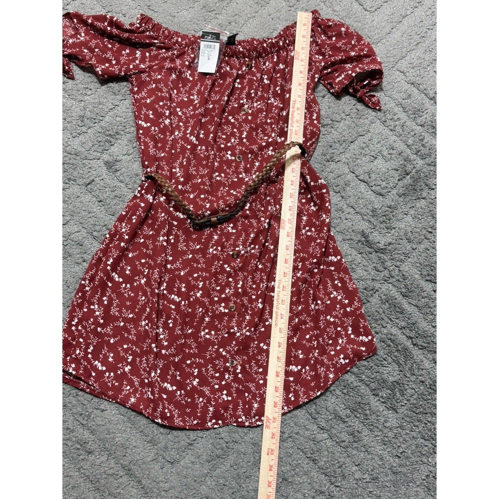 Rue21 Floral Off Shoulder Dress Small NWT Cottagecore Milkmaid Boho Belted Red