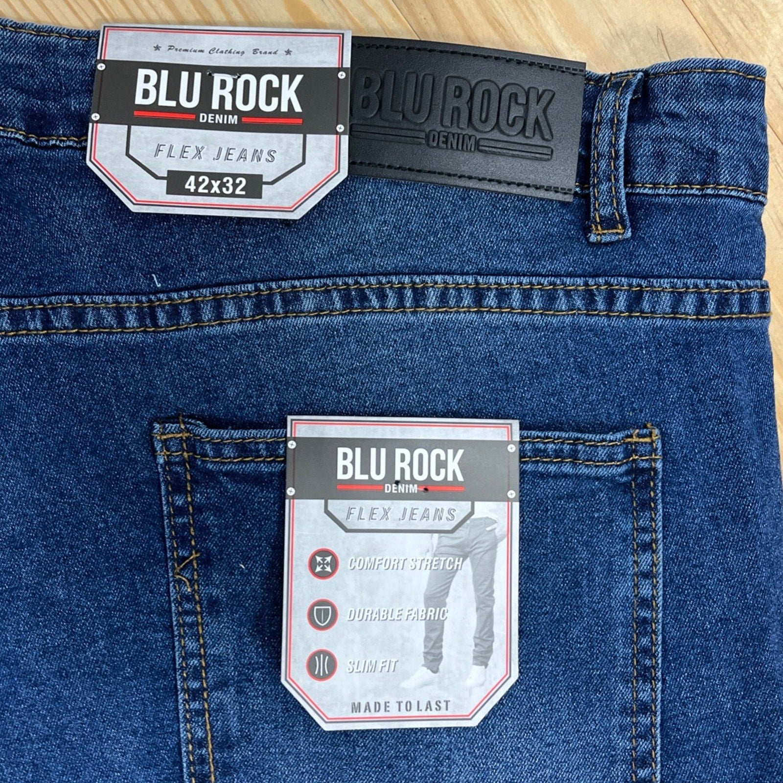 Blu Rock Men's Flex 4-Way Stretch Slim Fit Jeans Medium Wash Size 42x32 NWT