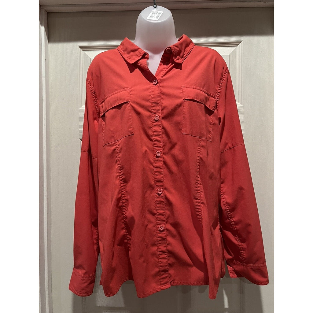 Reel Legends Woman’s Fishing Shirt Outdoor Performance Long Sleeve Button Up Red