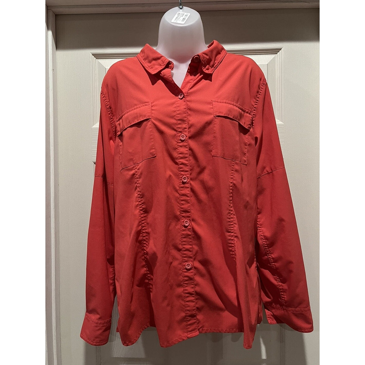 Reel Legends Woman’s Fishing Shirt Outdoor Performance Long Sleeve Button Up Red