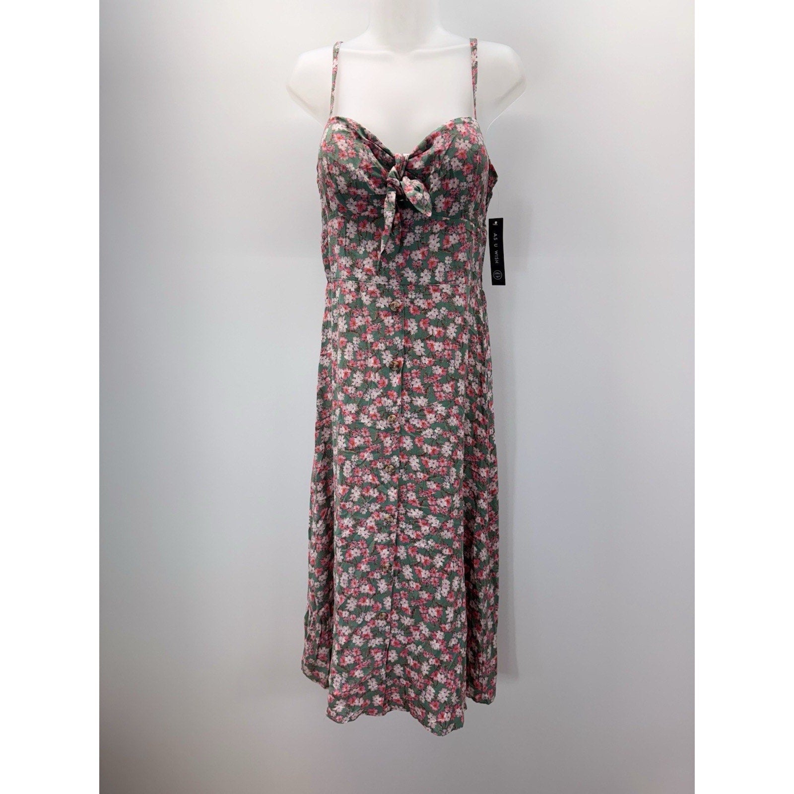 As U Wish Flowy Size X-Large Maxi Dress Green Floral Women’s