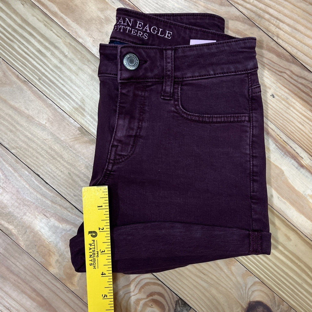 AMERICAN EAGLE AEO Twill X Burgundy Super Stretch Midi Shorts Size 0