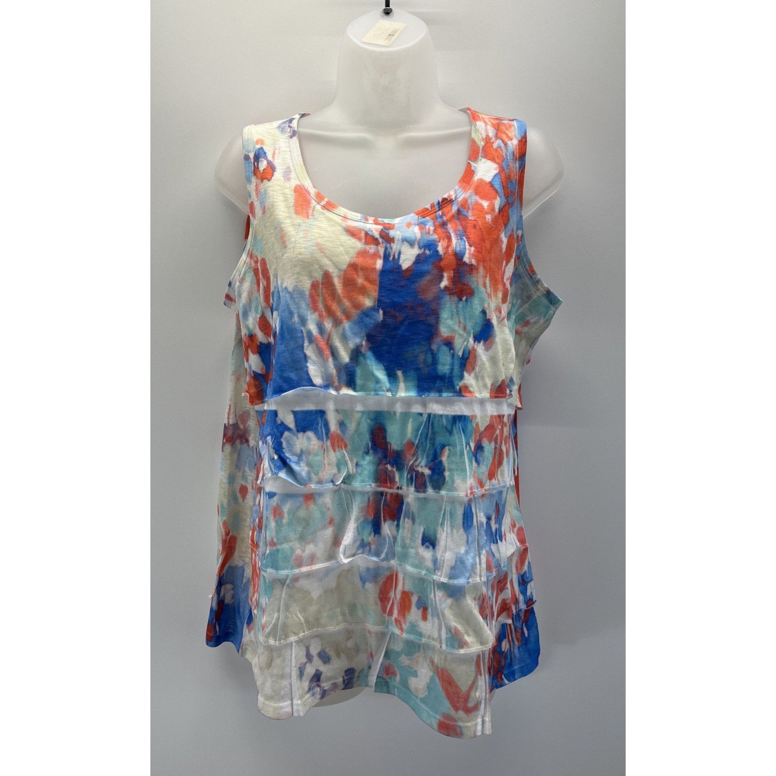 Coldwater Creek Tank Top Womens Size L Tiered Sleeveless Multicolor Base Layer