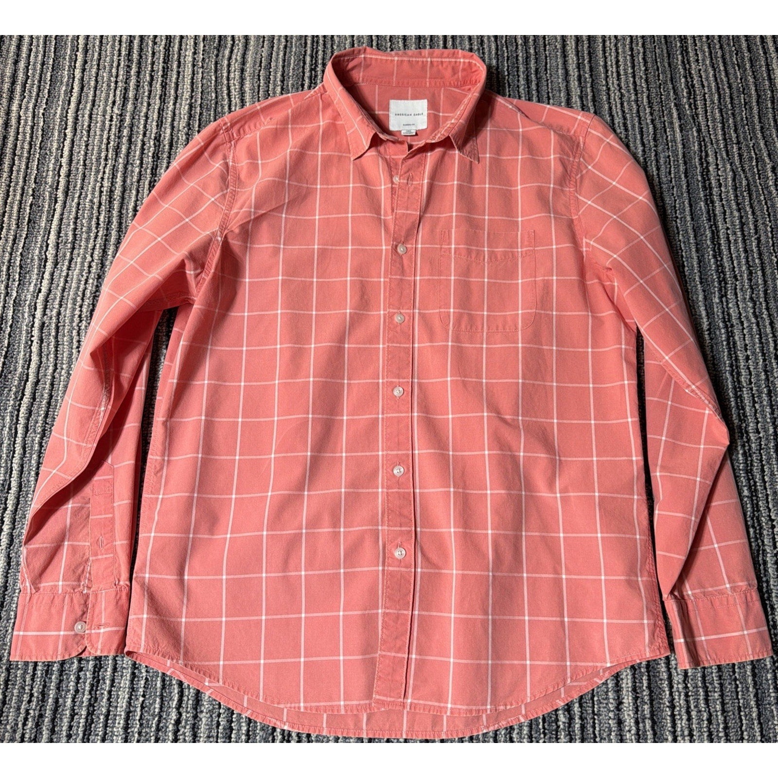 American Eagle Outfitters Shirt Men’s Size L Pink White Classic Fit Long Sleeve