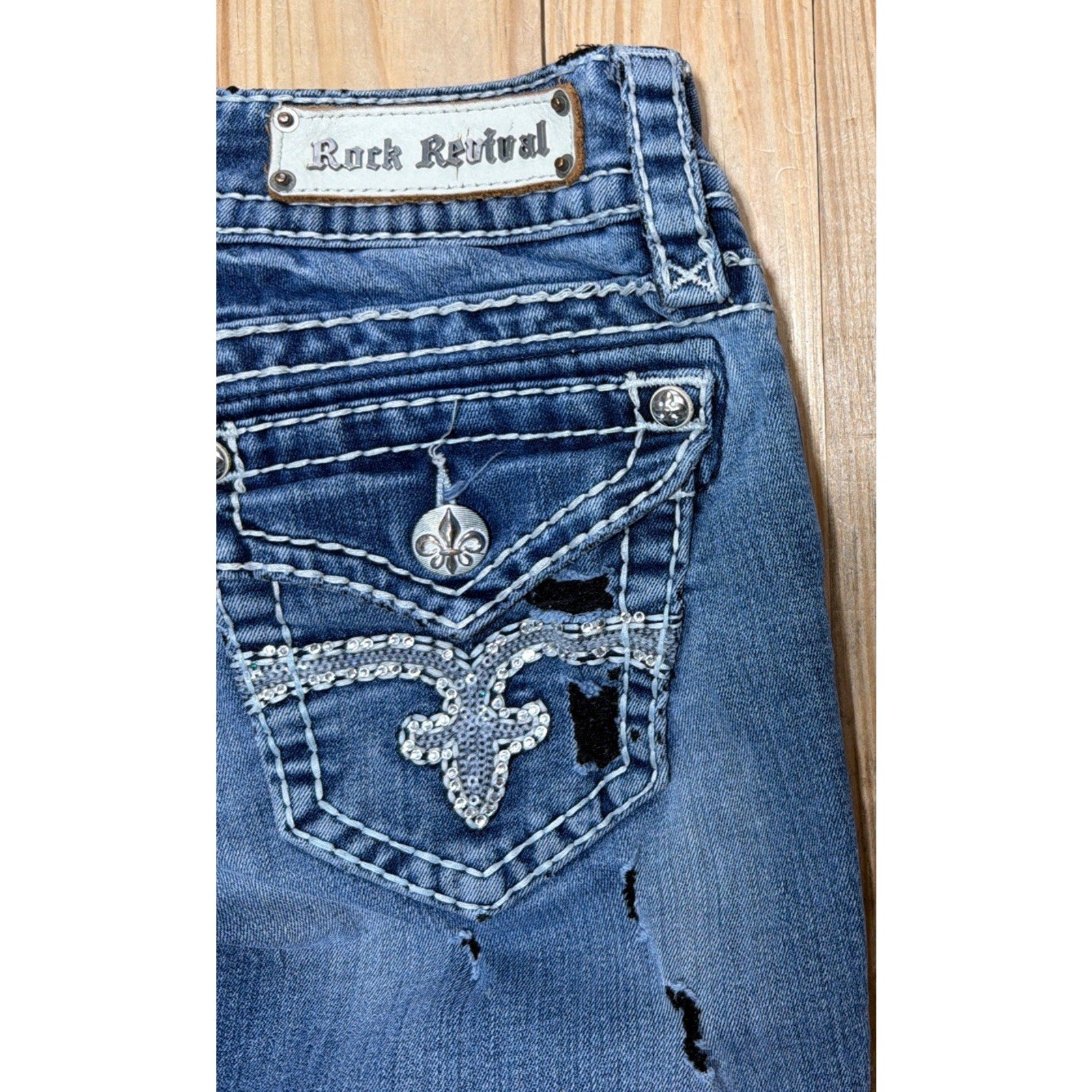 Rock Revival Noelle Bootcut Women's Denim Distressed Jeans Size 28x29