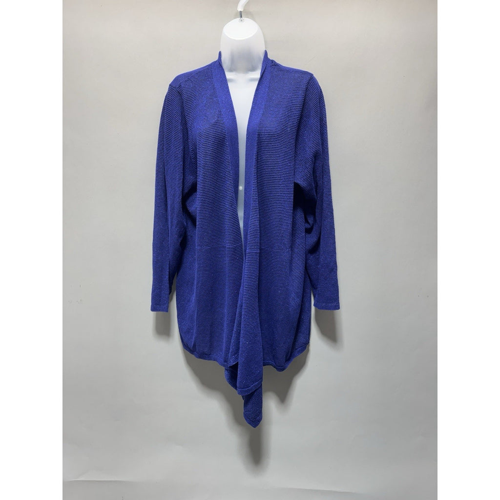 Catherines 2X 22/24W Blue Metallic Open Front Cardigan Lightweight Drape Travel