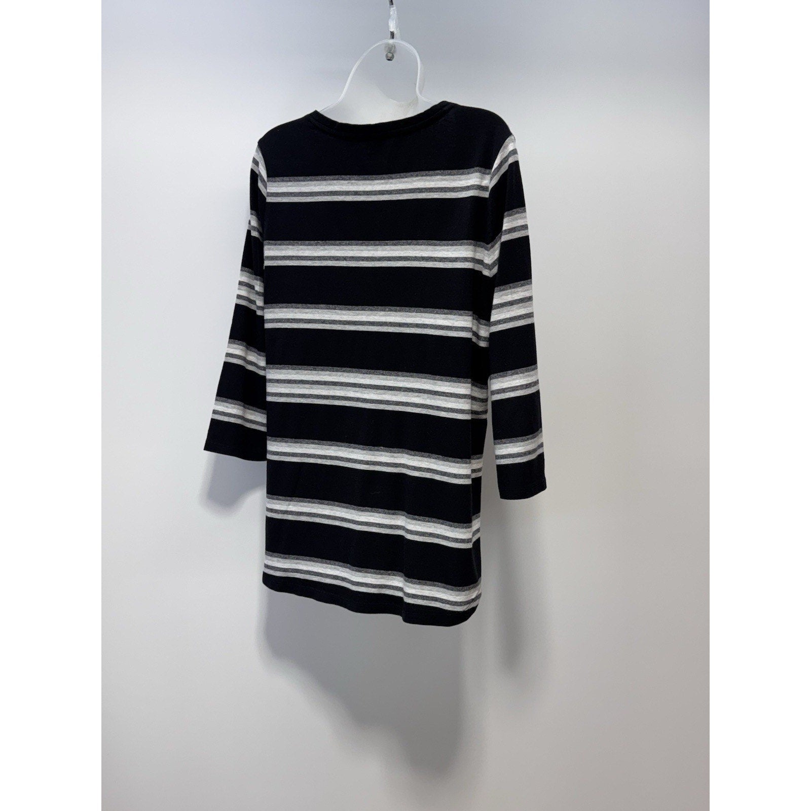 Calvin Klein Performance Long Sleeve Black Gray White Striped V-Neck Tee Size L