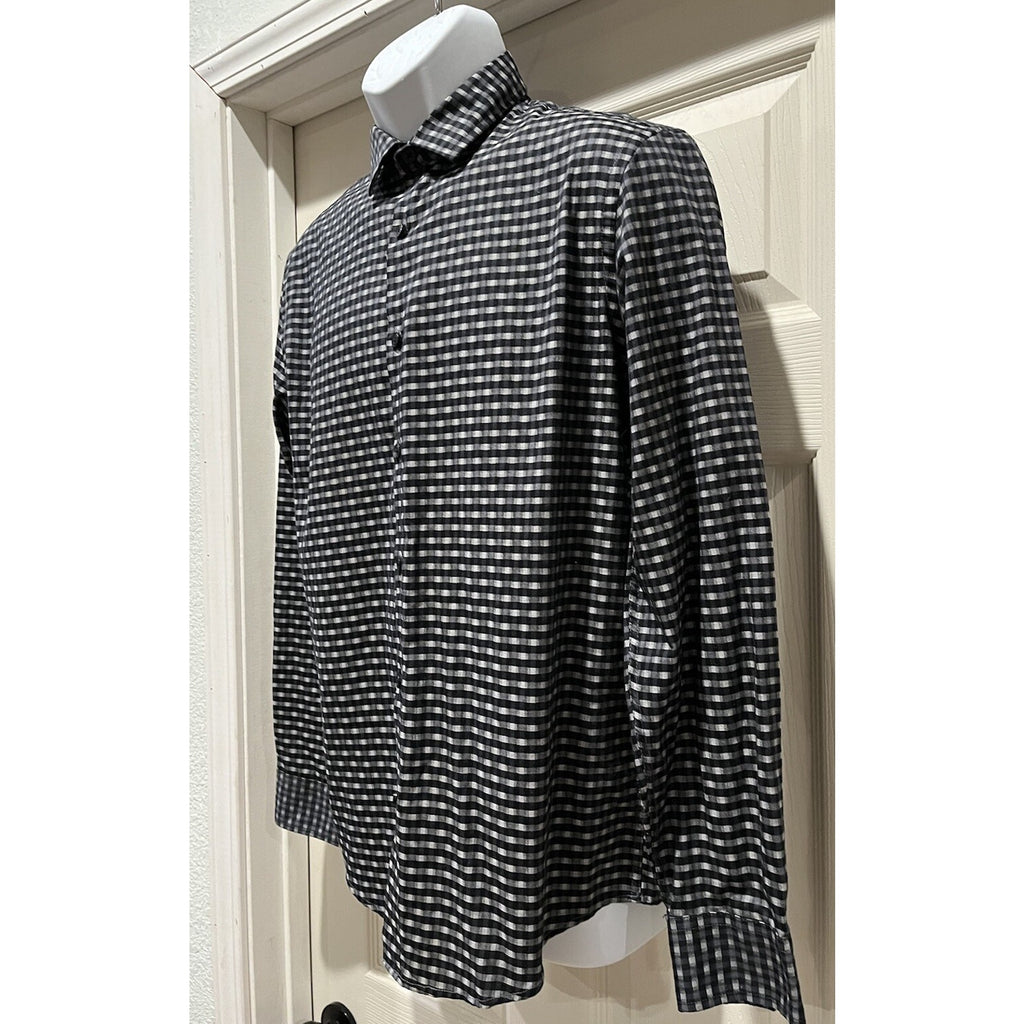 Alfani Men's Small Black and Grey Checkered Button-Down Shirt Black Buttons