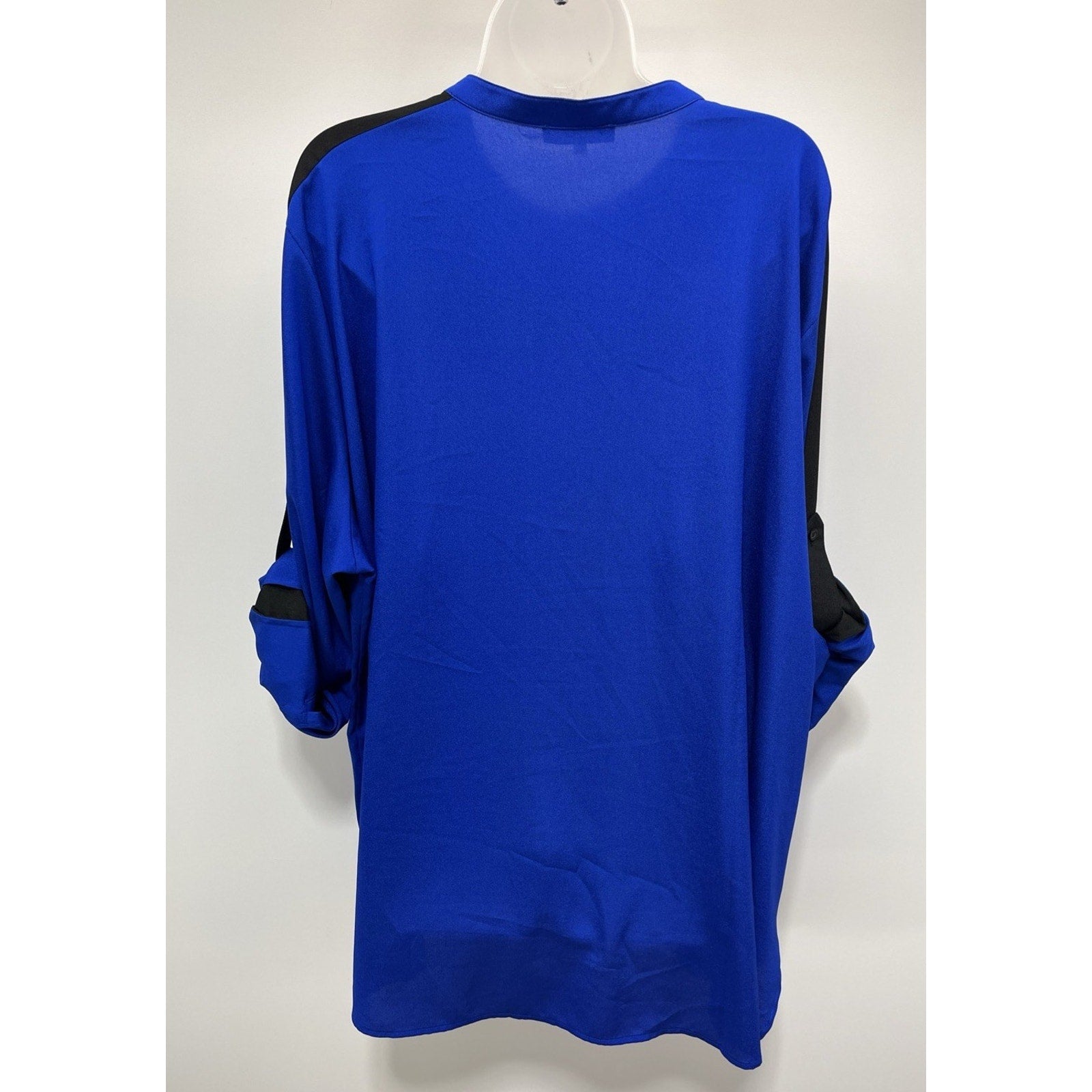 Calvin Klein 3X Women’s Blue & Black V-neck Top Blouse Roll Tab Long Sleeves